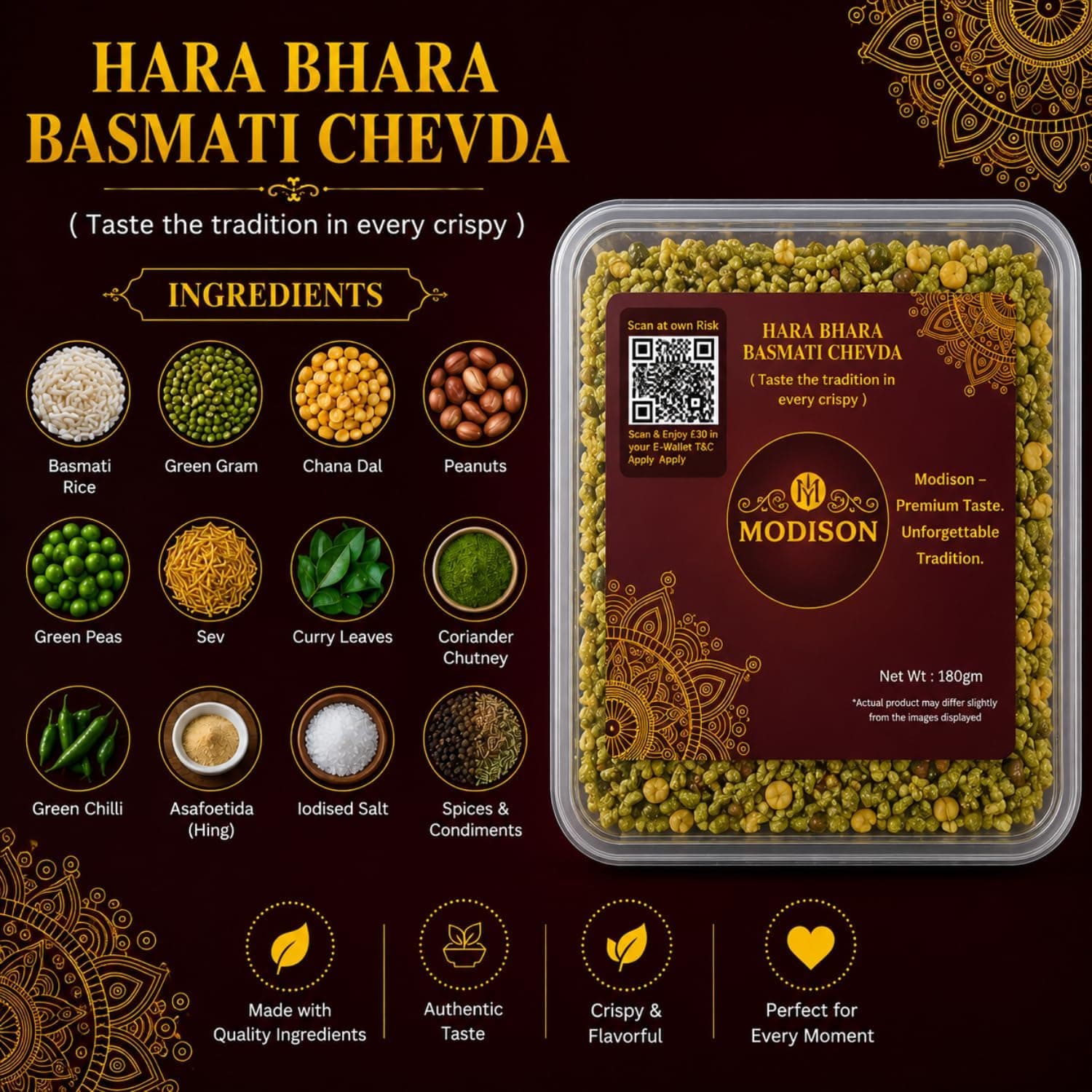 MODISON Hara Bhara Basmati Chivada Indian Namkeen Mint Coriander 180g thumbnail 12