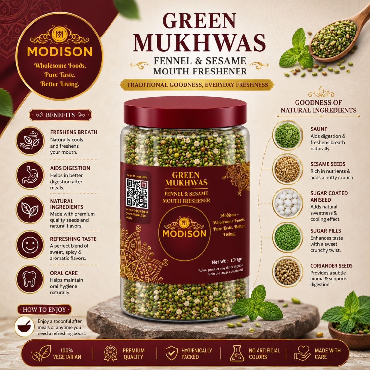 MODISON Green Mukhwas Indian Mouth Freshener Aniseed Coriander 100g thumbnail 11