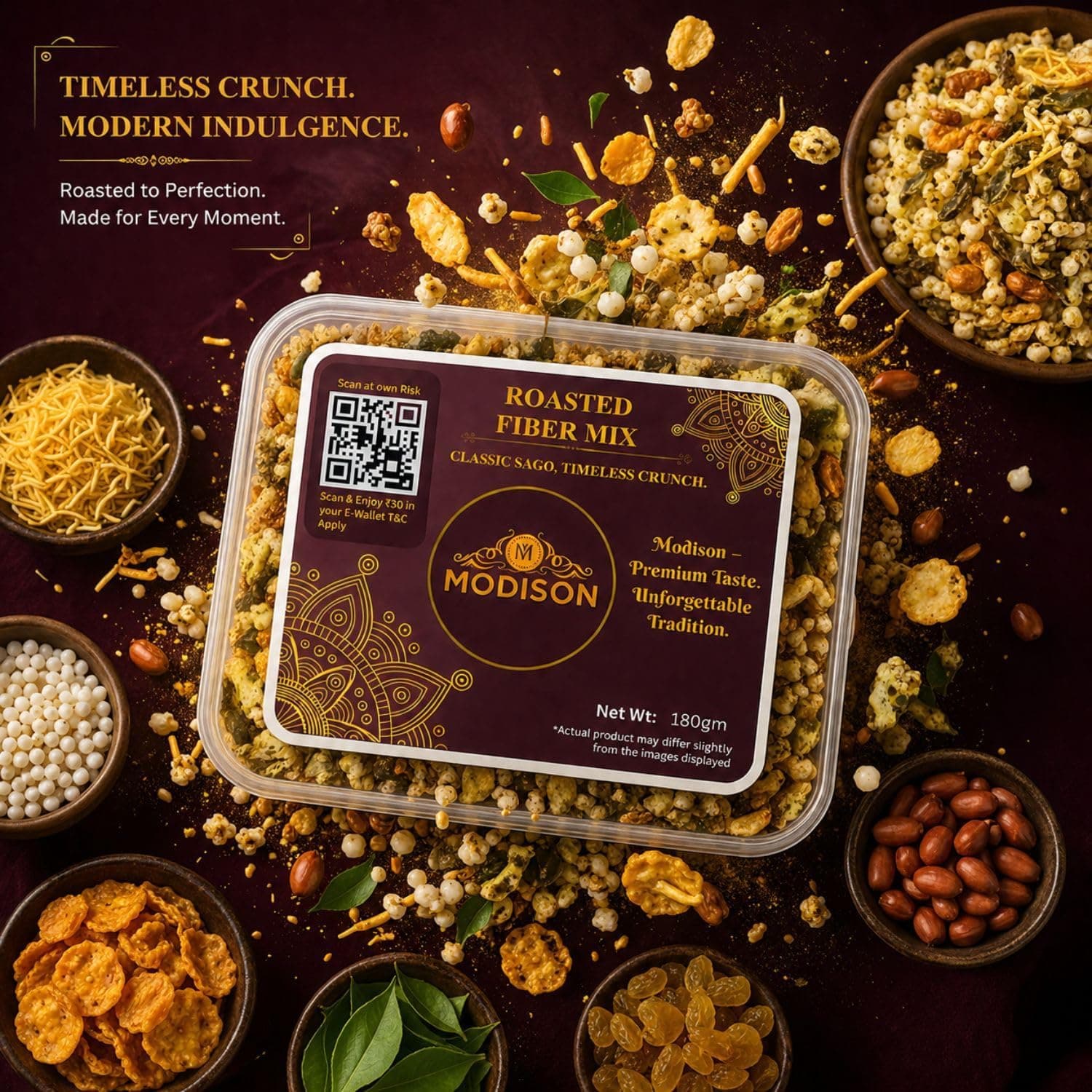 MODISON Roasted Fiber Mix Indian Namkeen Crunchy Millet Sorghum 180g thumbnail 9