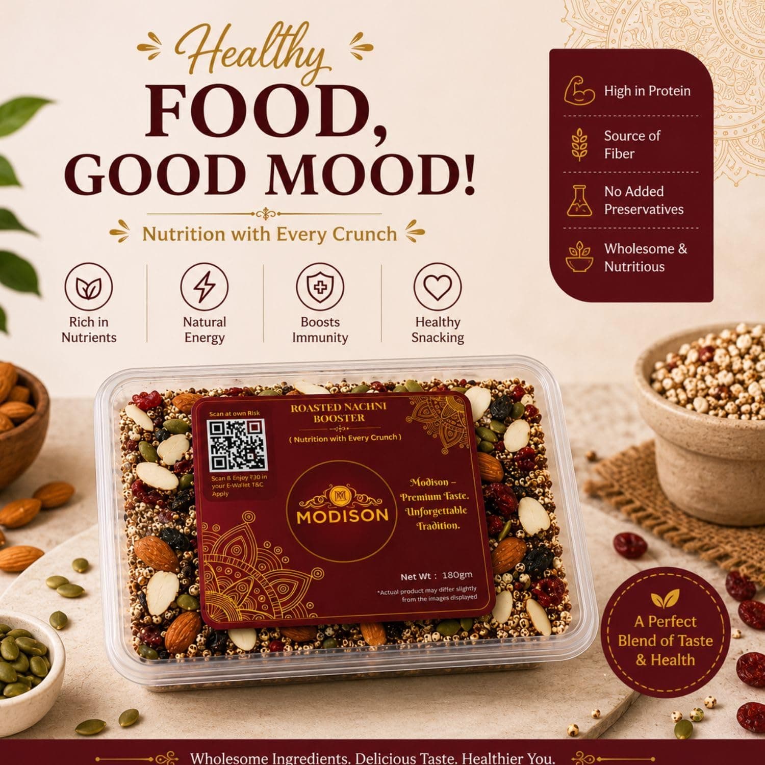 MODISON Roasted Nachni Booster Indian Snacks Ragi Seed Mix 180g thumbnail 9