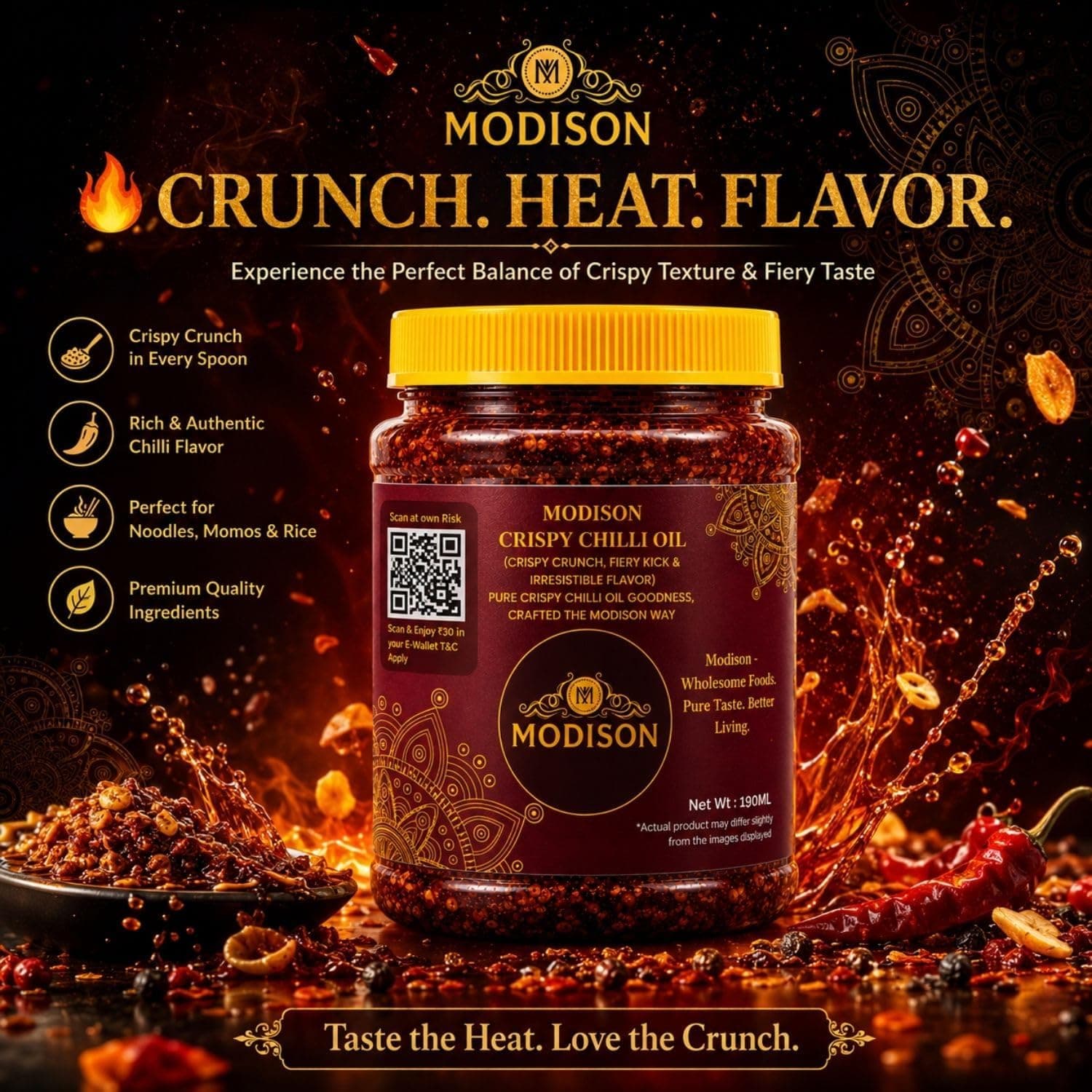 MODISON Crispy Chilli Oil 190ml – Spicy Chilli Crunch Condiment with Crispy Garlic | Bold Flavor & Crunch | Ideal for Noodles, Ramen, Dumplings & Rice Bowls | Vegan Friendly (190ml) thumbnail 10