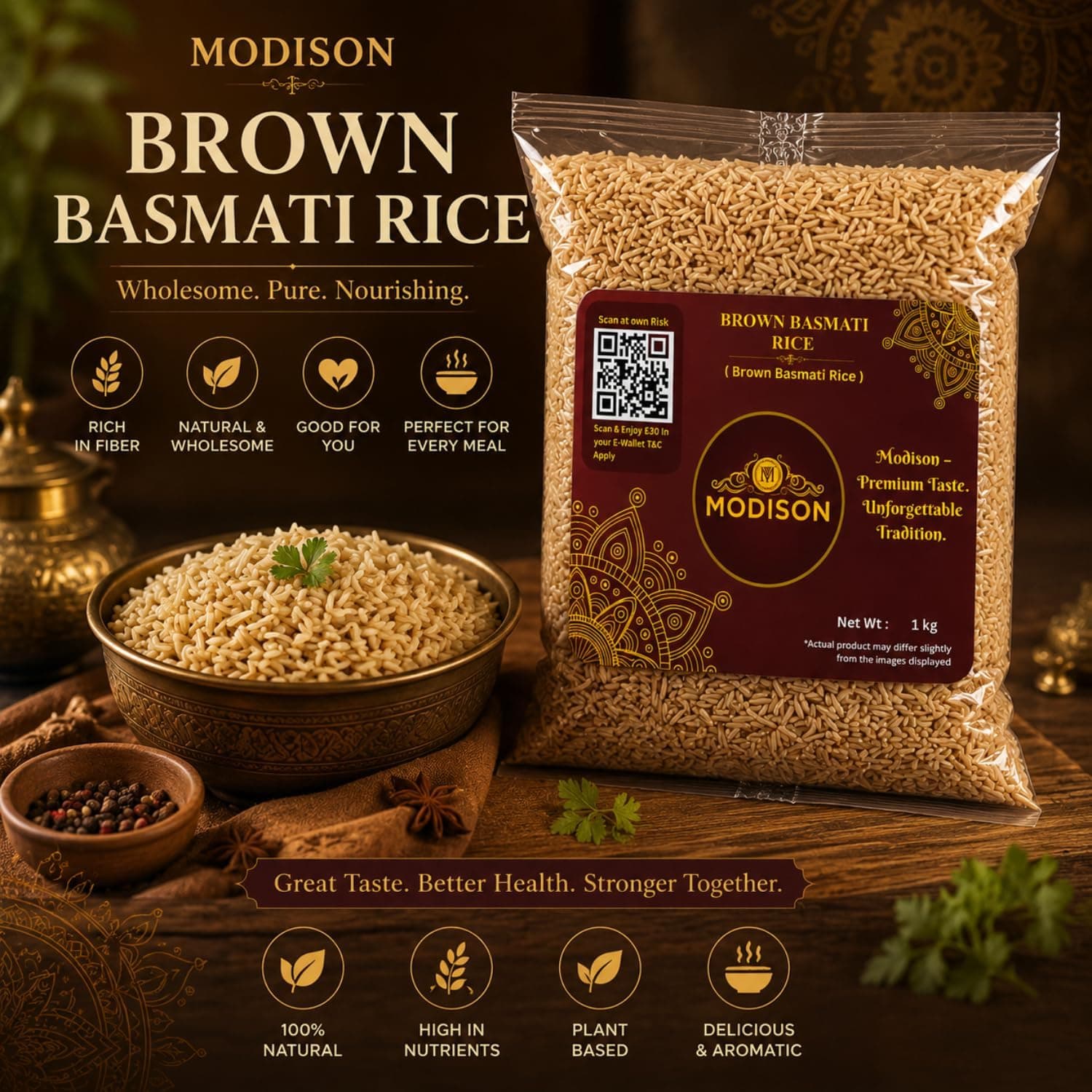 MODISON Brown Basmati Rice Wholegrain Long Grain Rice 1kg Vegan thumbnail 11