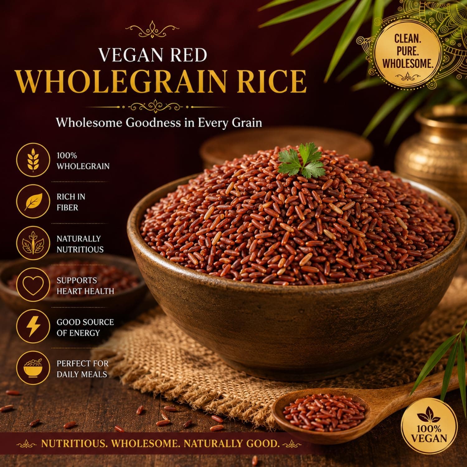 MODISON Vegan Red Wholegrain Rice Natural Gluten Free 1kg thumbnail 12