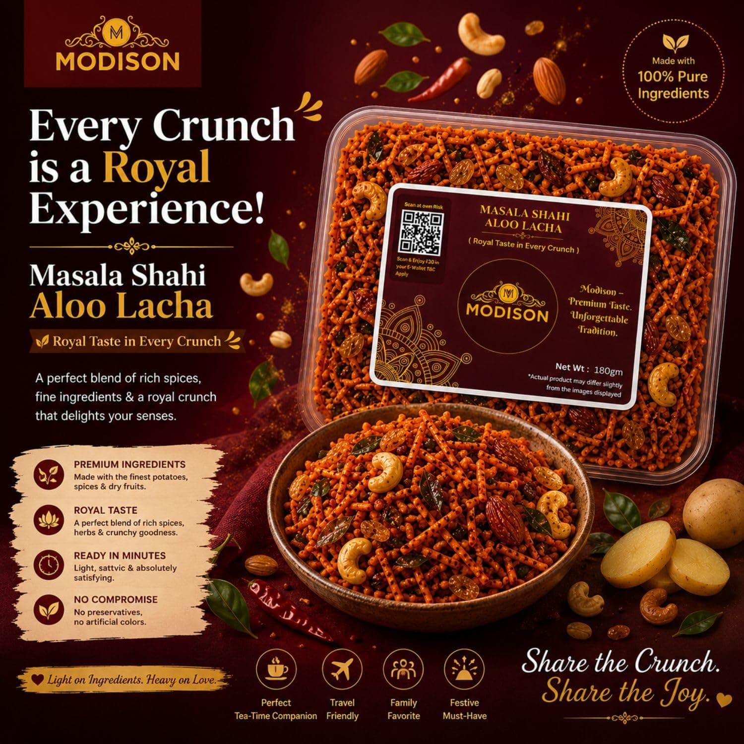 MODISON Masala Shahi Aloo Lacha Indian Namkeen Spicy Potato 180g thumbnail 10