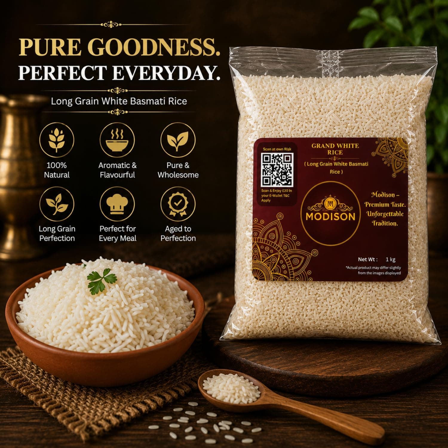 MODISON Grand White Rice Long Grain Basmati Rice 1kg Gluten Free thumbnail 11