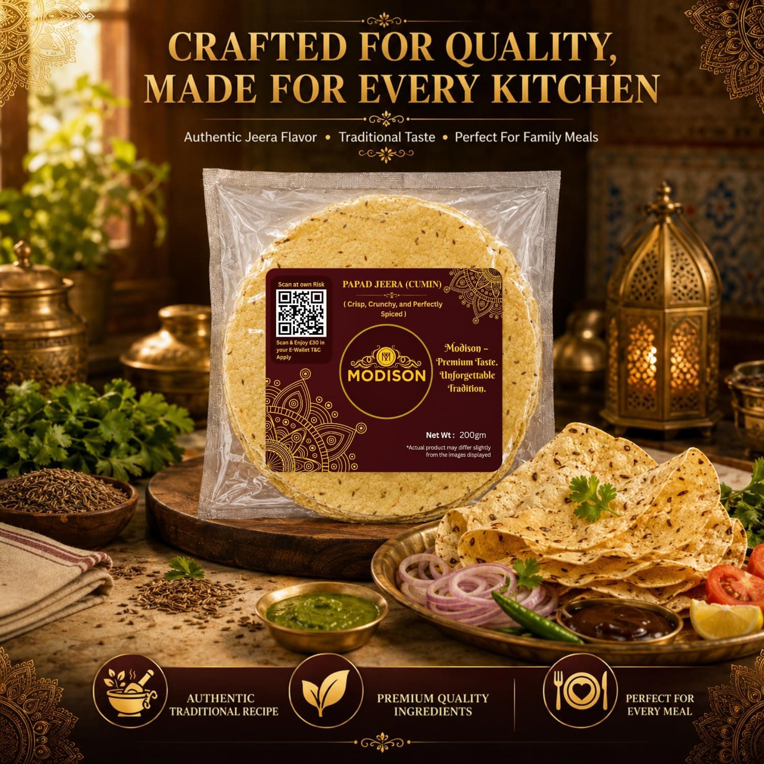 MODISON Jeera Papad Indian Papad Cumin Lentil Wafer 200g thumbnail 12