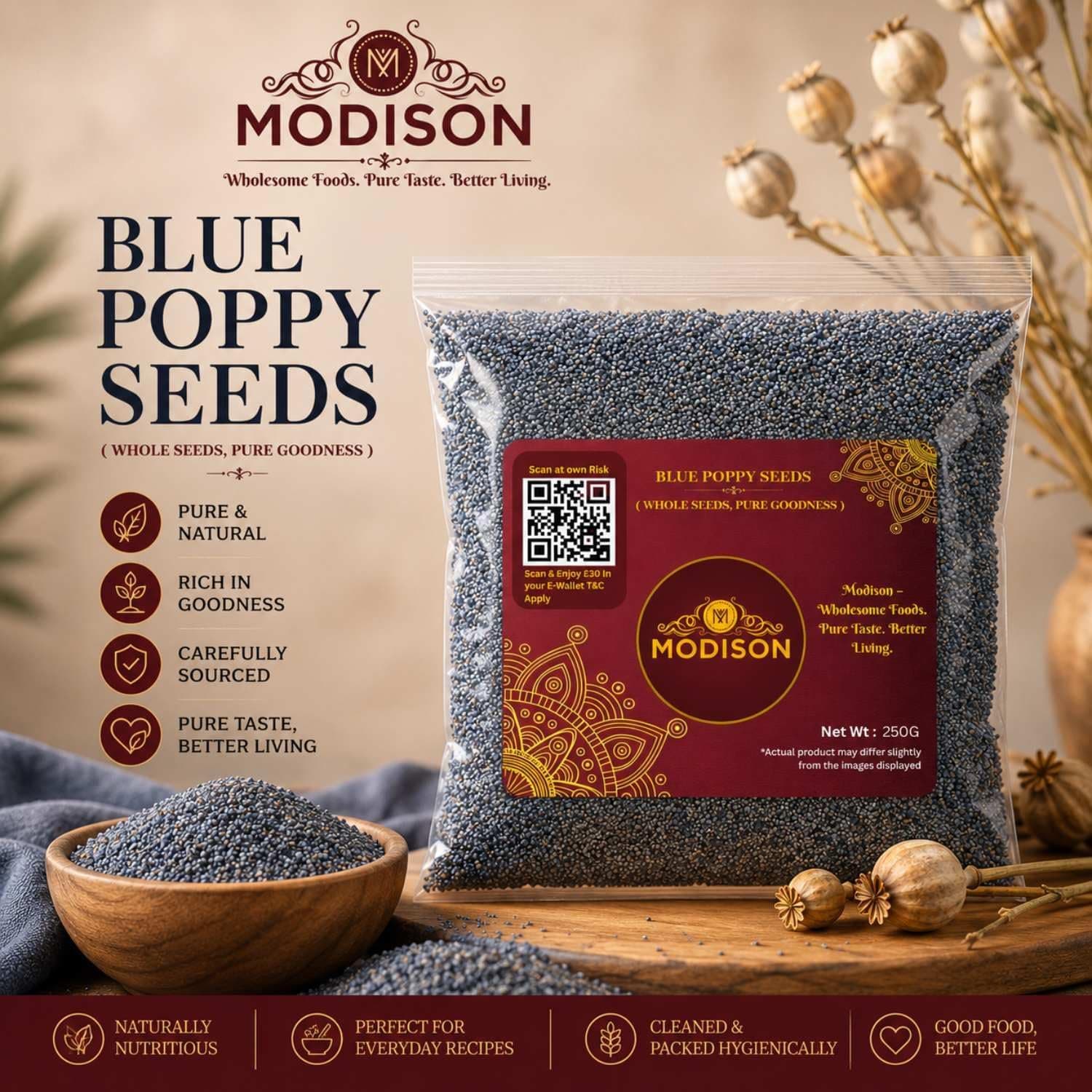 MODISON Blue Poppy Seeds Whole Natural Baking Spice 250g thumbnail 9