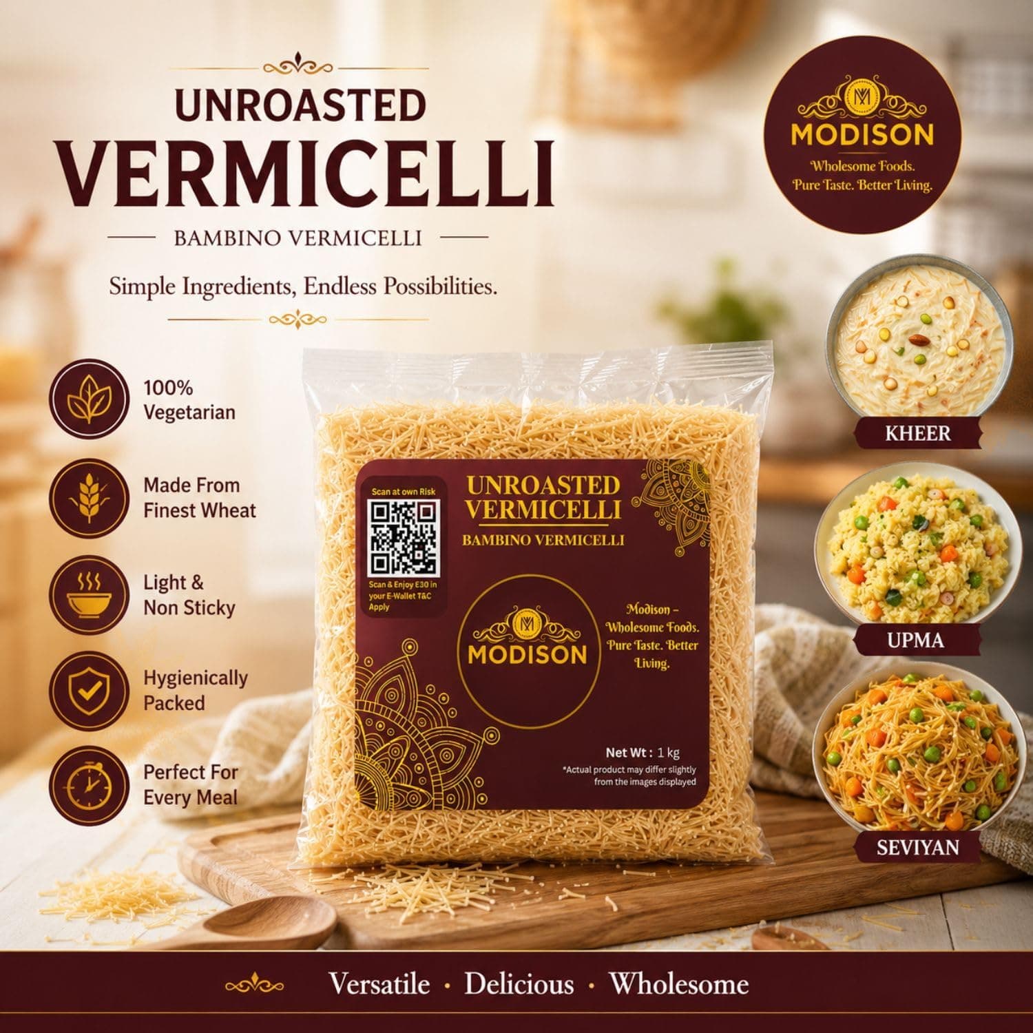 MODISON Unroasted Vermicelli Wheat Semolina Seviyan 1kg thumbnail 10
