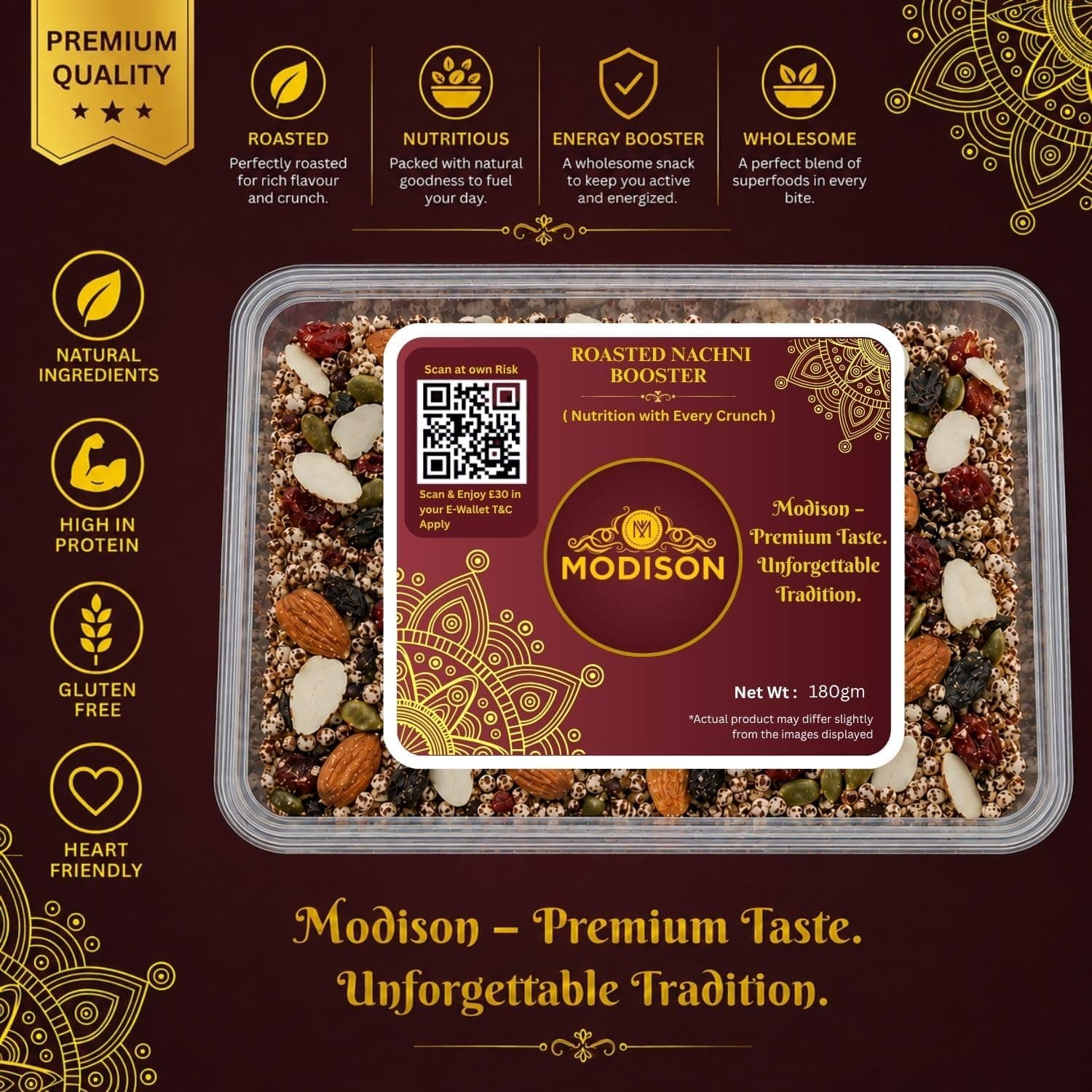 MODISON Roasted Nachni Booster Indian Snacks Ragi Seed Mix 180g thumbnail 10