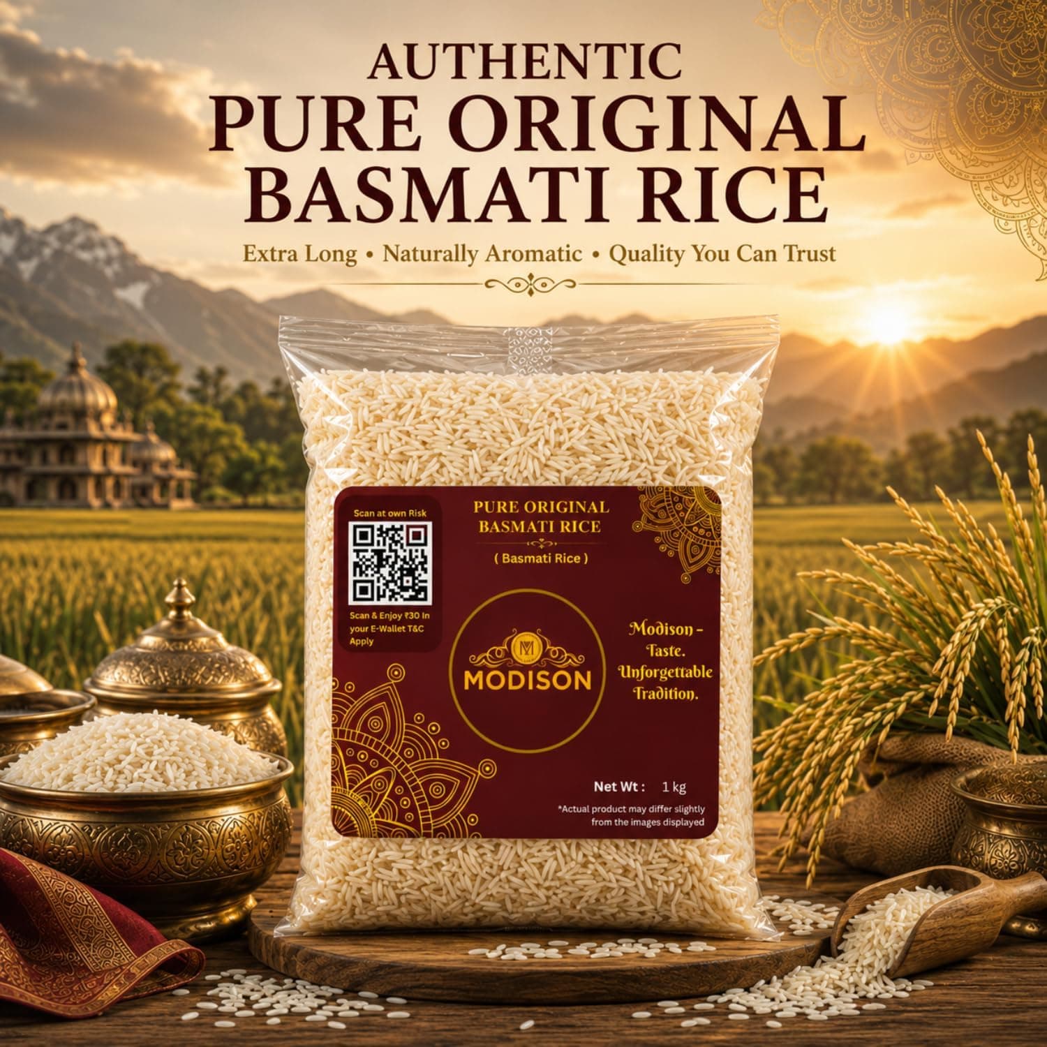 MODISON Pure Original Basmati Rice Long Grain Gluten Free 1kg thumbnail 10