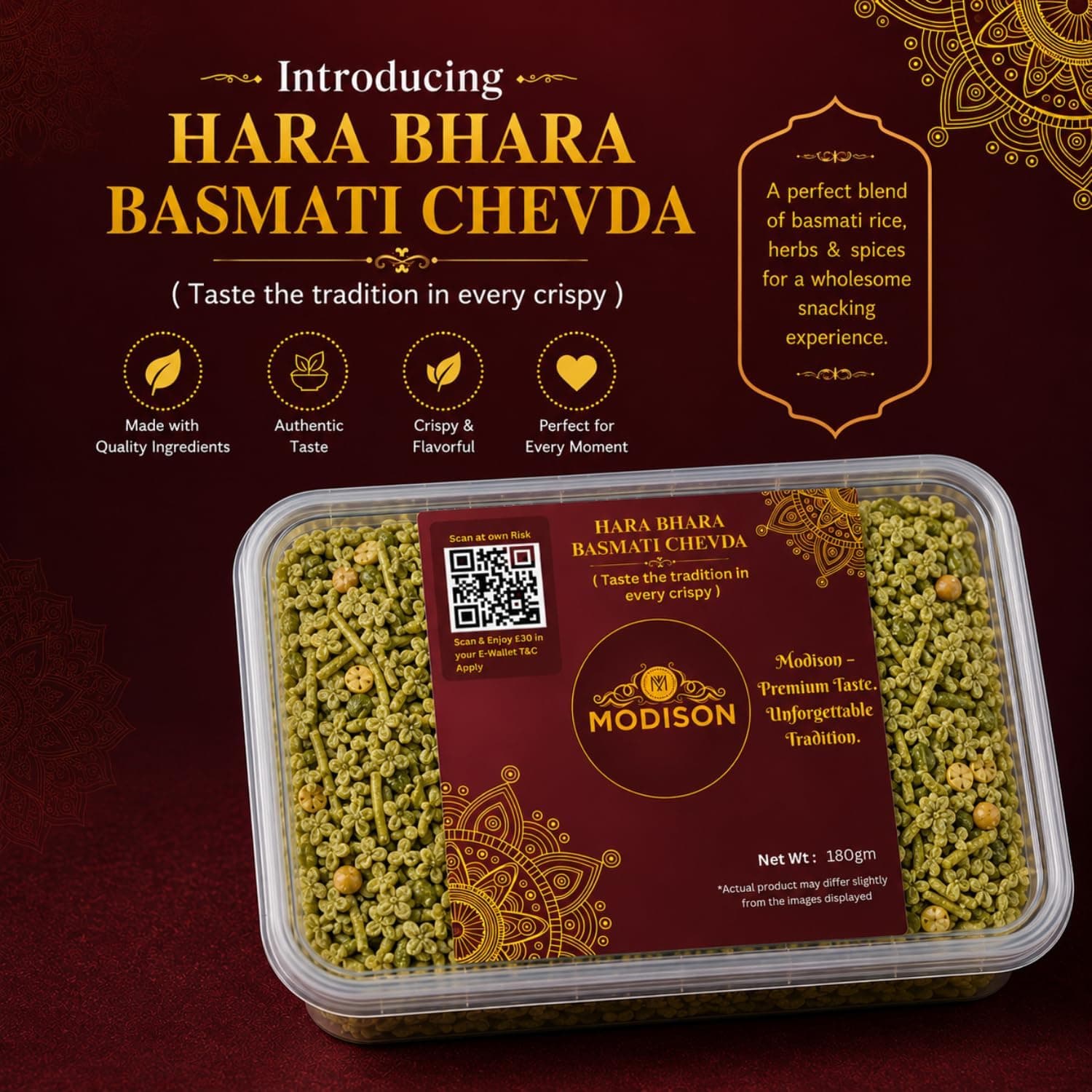 MODISON Hara Bhara Basmati Chivada Indian Namkeen Mint Coriander 180g thumbnail 10