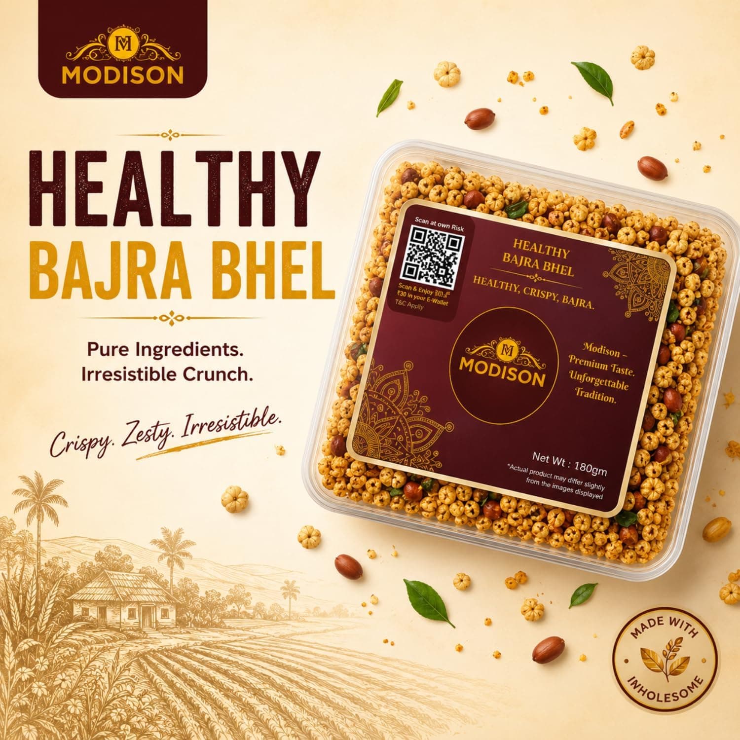 MODISON Healthy Bajra Bhel Indian Namkeen Roasted Pearl Millet 180g thumbnail 10