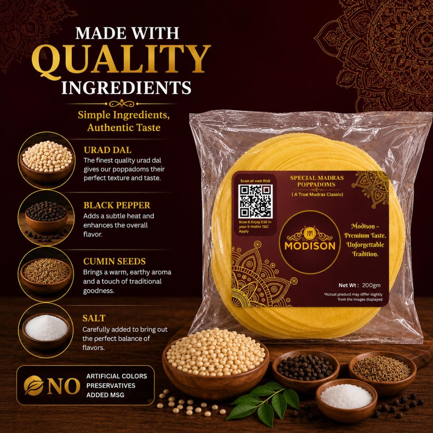 MODISON Special Madras Poppadoms Indian Papad Crispy Lentil Wafer 200g thumbnail 12