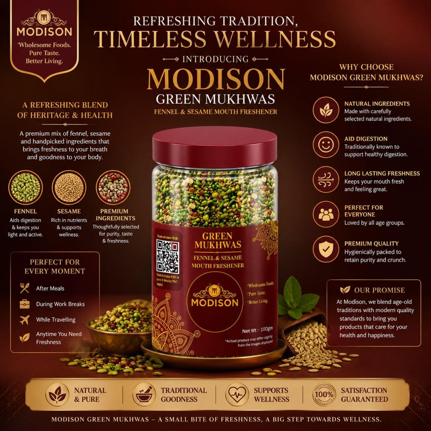 MODISON Green Mukhwas Indian Mouth Freshener Aniseed Coriander 100g thumbnail 10