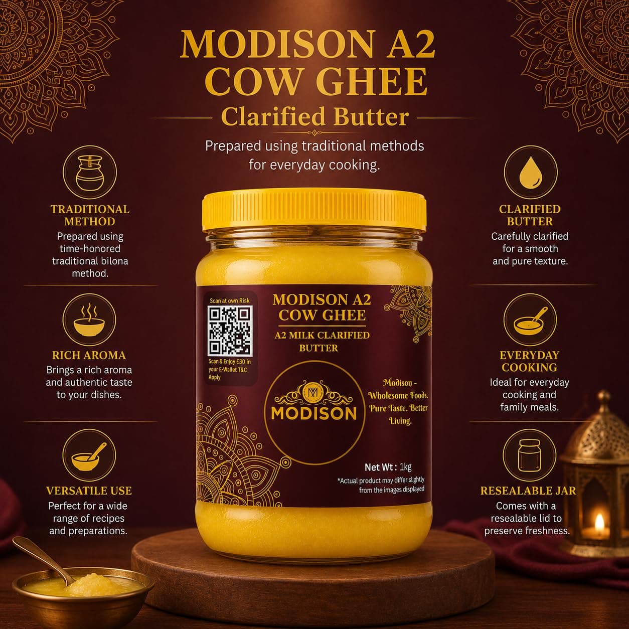 MODISON A2 Cow Ghee A2 Milk Clarified Butter 1kg product image 3