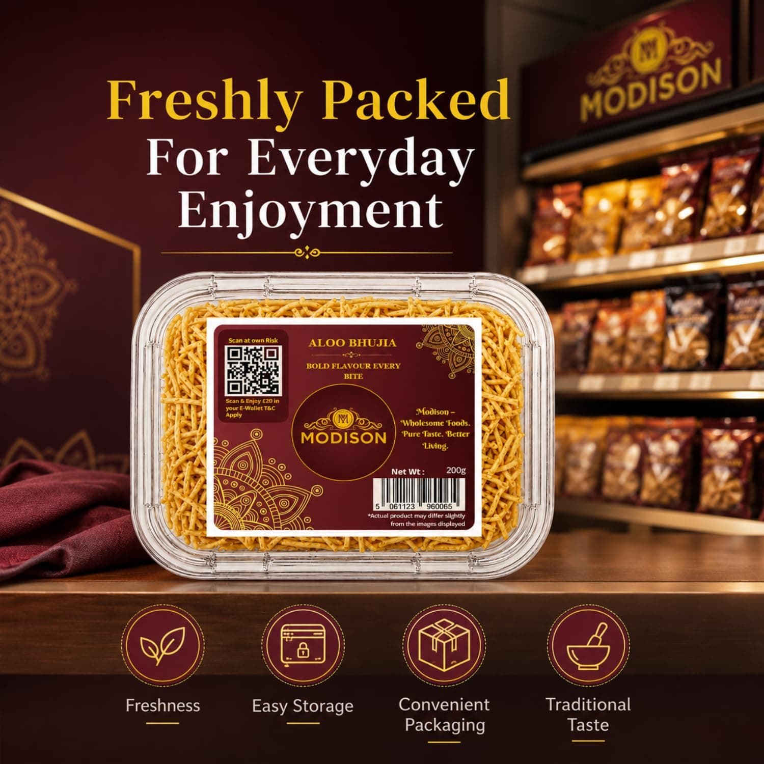 MODISON Aloo Bhujia Authentic Indian Namkeen Snack 200g product image 6