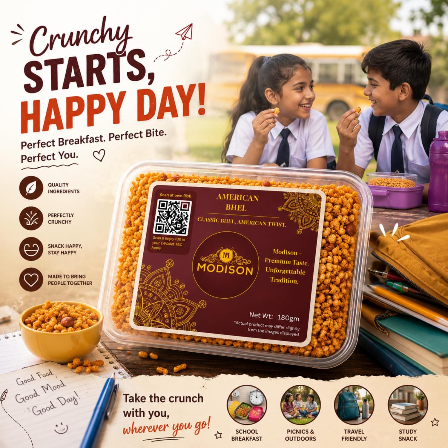 MODISON American Bhel Indian Namkeen Crispy Puffed Rice 180g product image 7