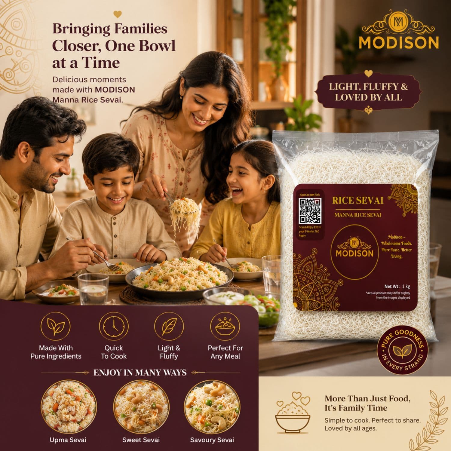 MODISON Brown Rice Sevai Rice Noodles, Brown Rice Vermicelli, 1 kg product image 6