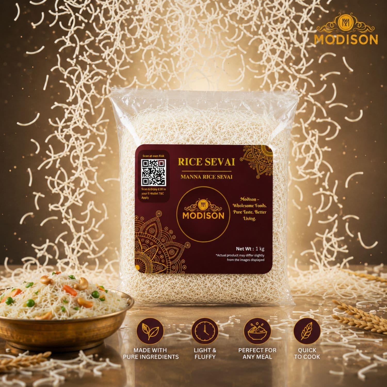 MODISON Brown Rice Sevai Rice Noodles, Brown Rice Vermicelli, 1 kg product image 7