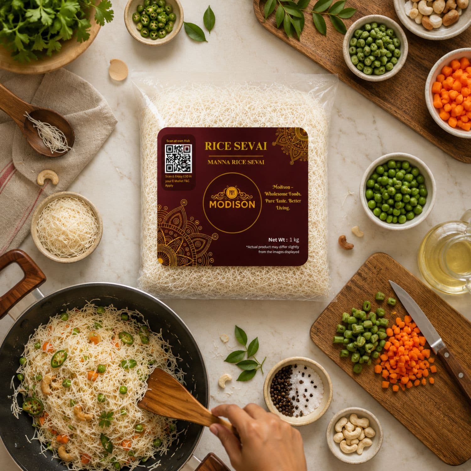 MODISON Brown Rice Sevai Rice Noodles, Brown Rice Vermicelli, 1 kg product image 8