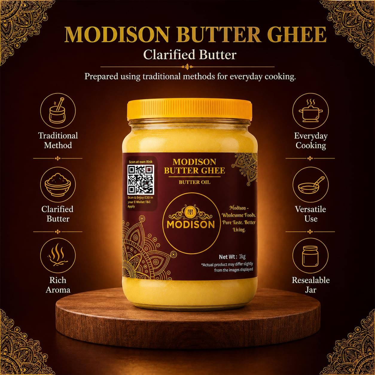 MODISON Butter Ghee Clarified Butter Pure Milk Fat 1kg product image 3