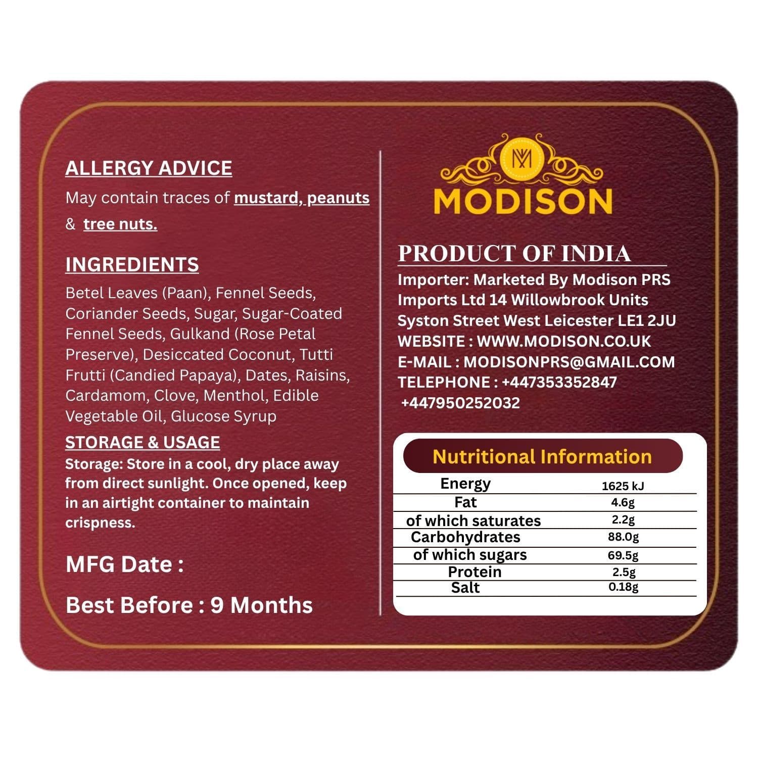 MODISON Calcutta Mitha Paan Indian Mouth Freshener 100g product image 9