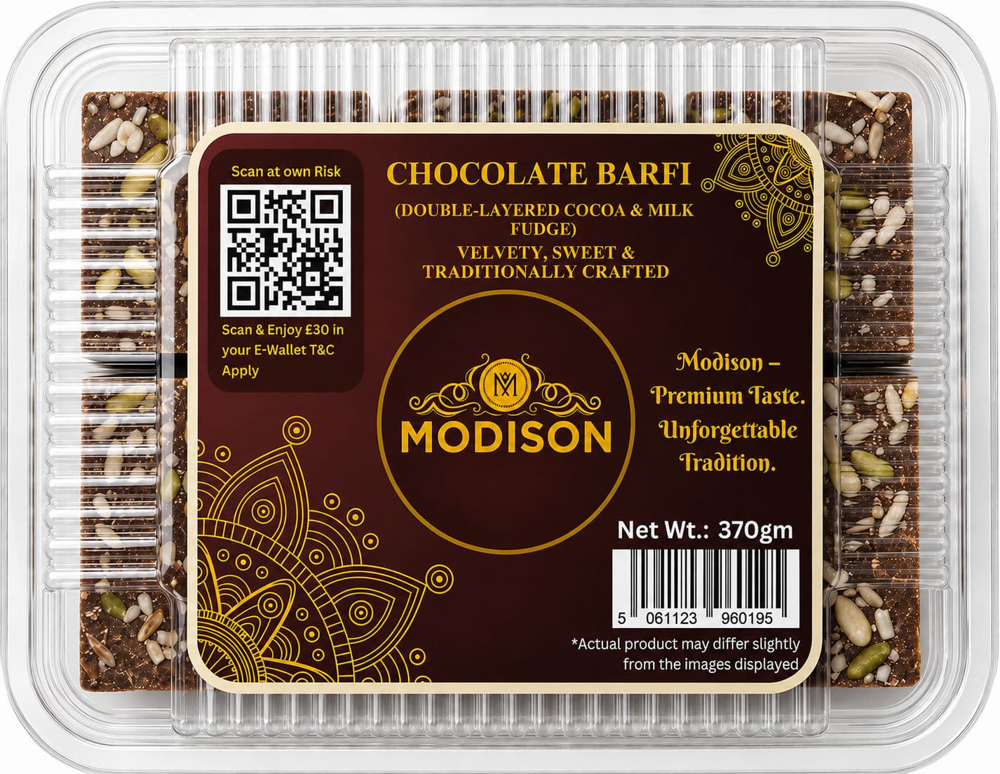 MODISON Chocolate Barfi Indian Sweets Milk Mithai 370g product image 1
