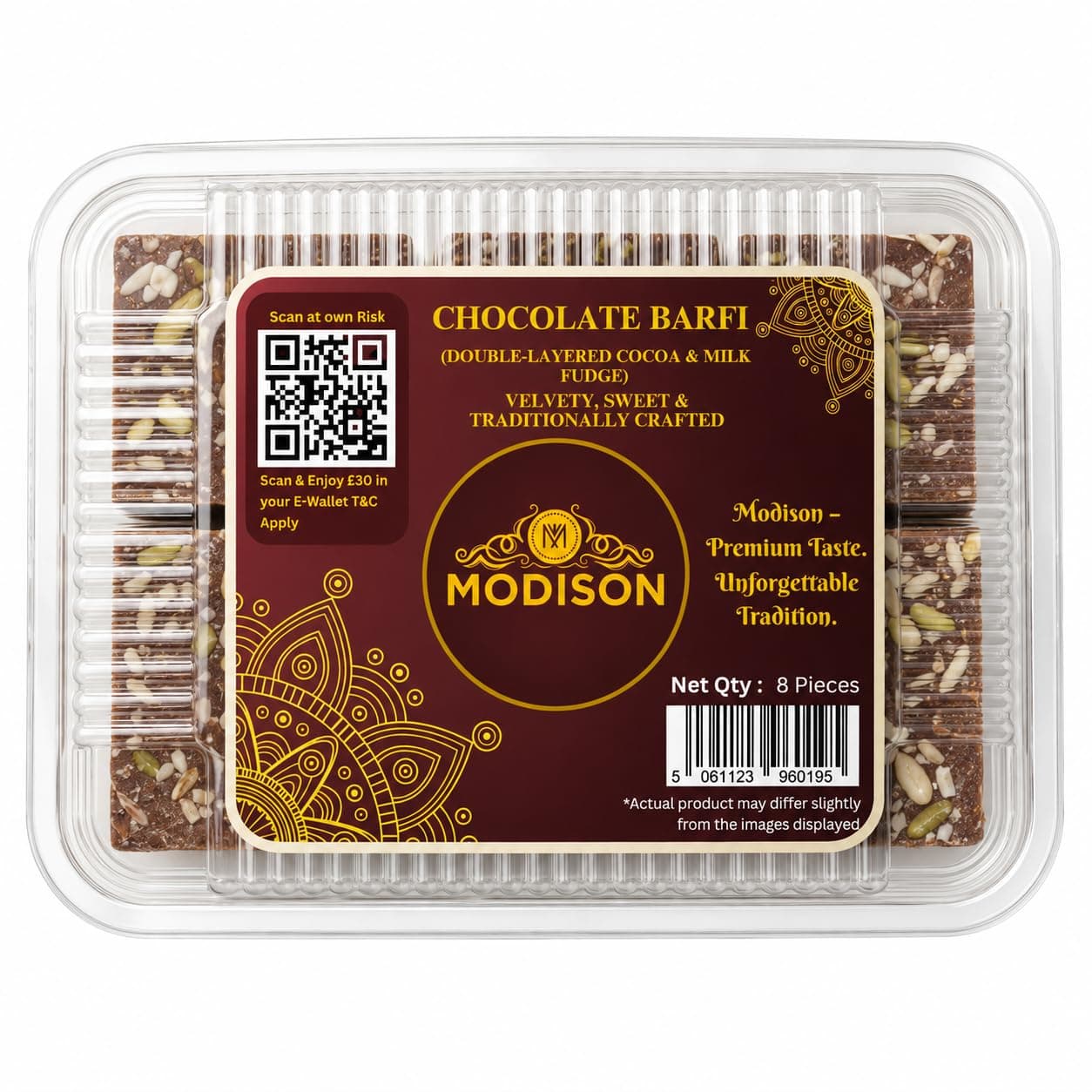 MODISON Chocolate Barfi Indian Sweets Milk Mithai 8 Piece 370g product image 1