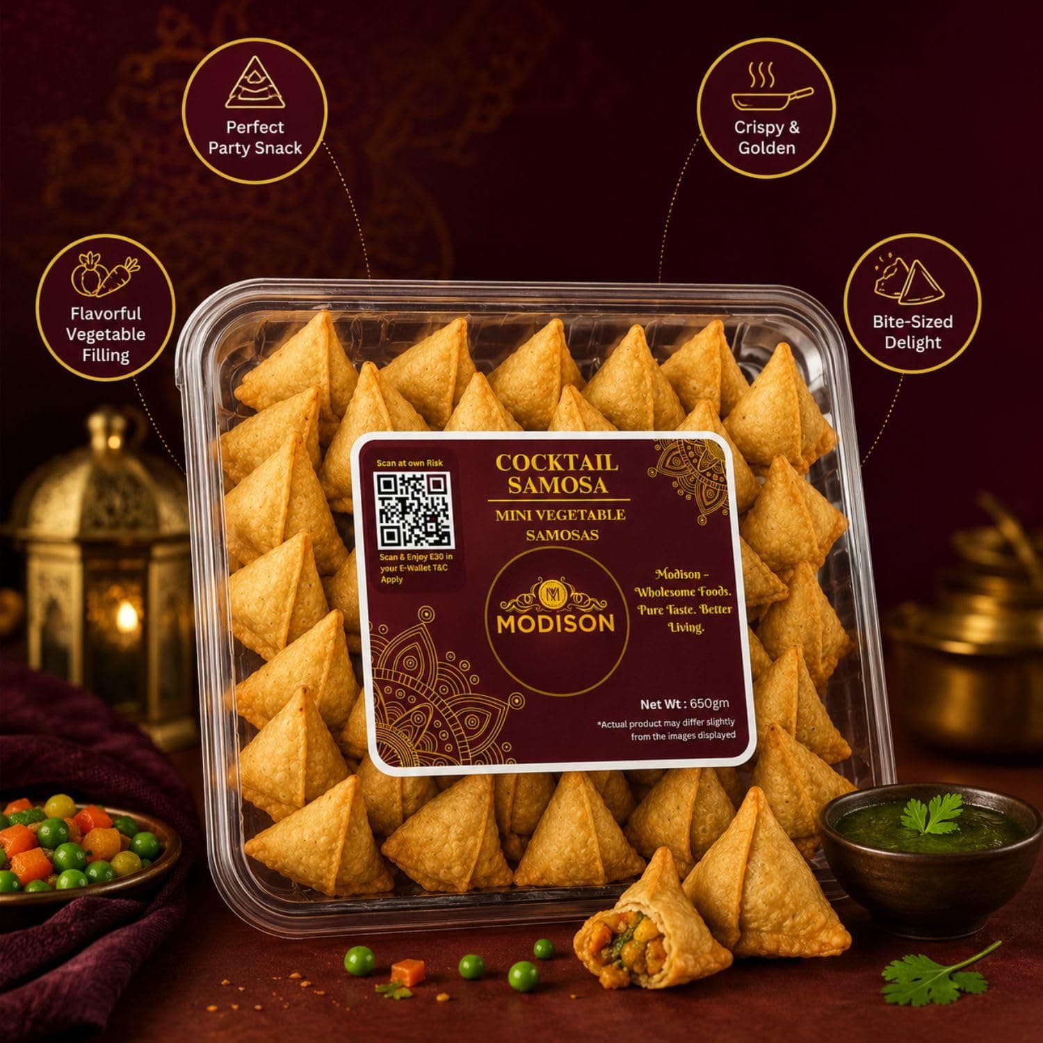 MODISON Cocktail Samosa Traditional Frozen Indian Snack 650g product image 5