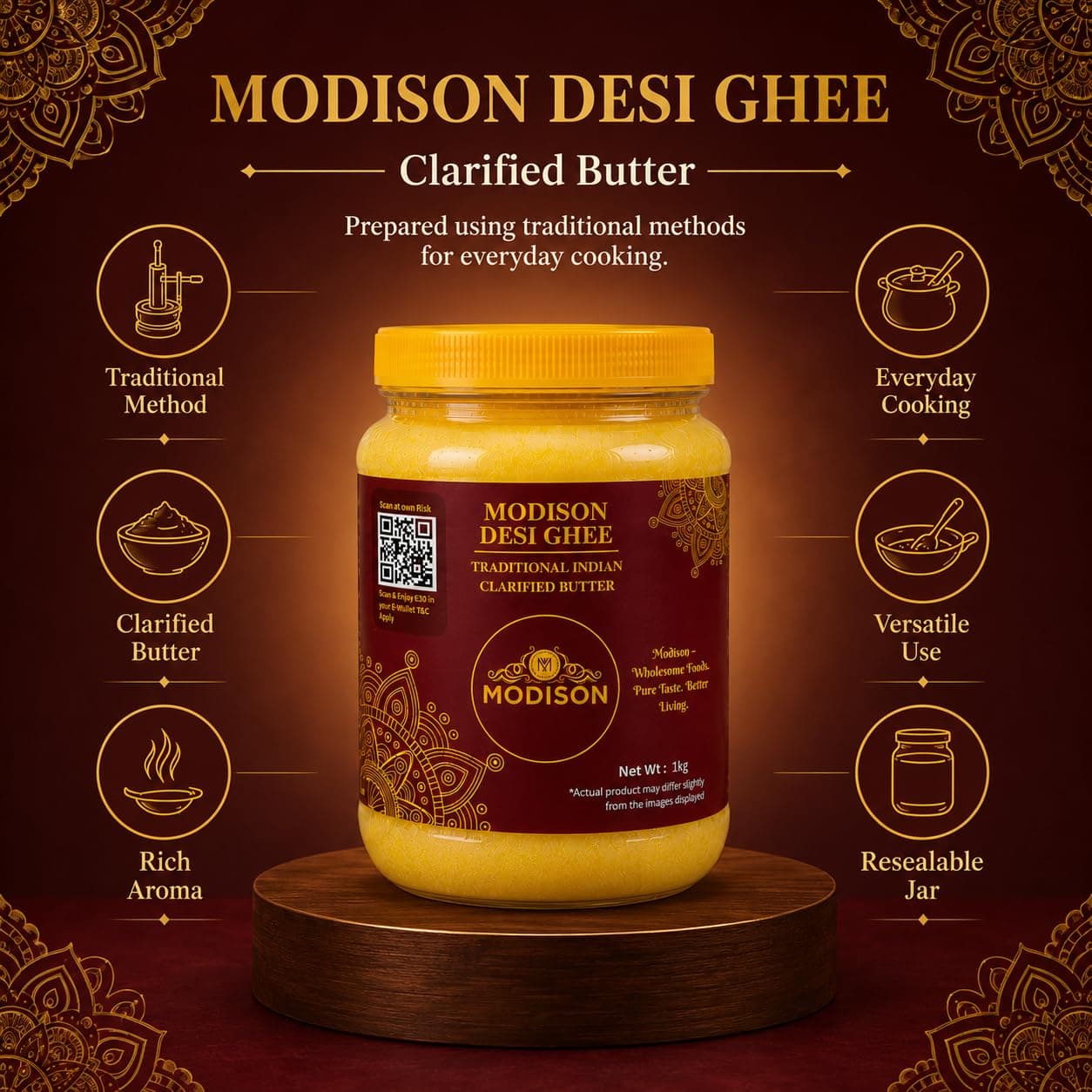 MODISON Desi Ghee Clarified Butter Pure Milk Fat 1kg product image 3