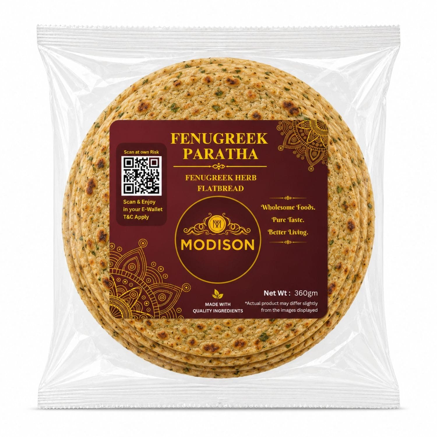 MODISON Fenugreek Paratha Traditional Indian Flatbread Frozen 360g product image 1