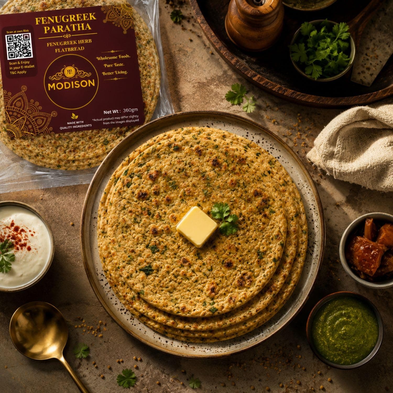 MODISON Fenugreek Paratha Traditional Indian Flatbread Frozen 360g product image 6