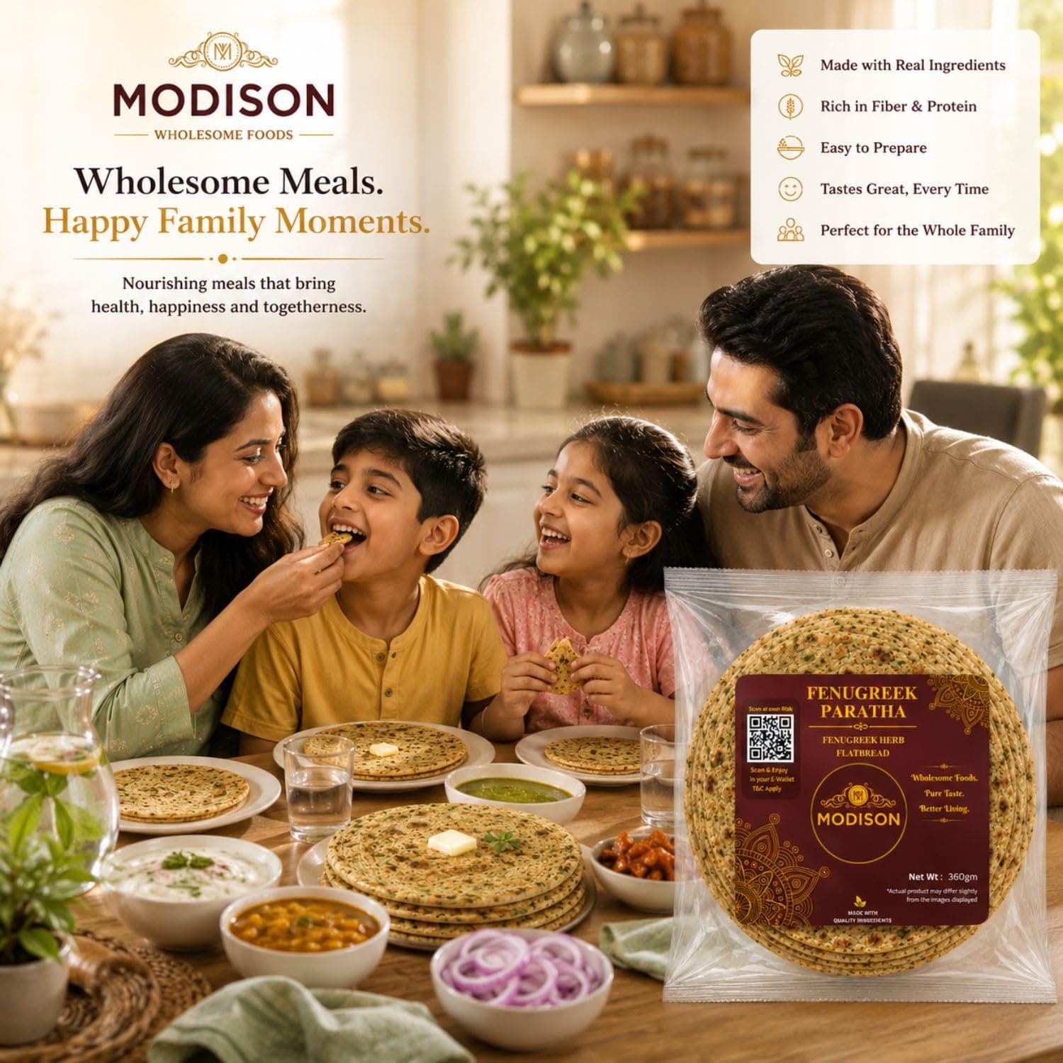 MODISON Fenugreek Paratha Traditional Indian Flatbread Frozen 360g product image 7