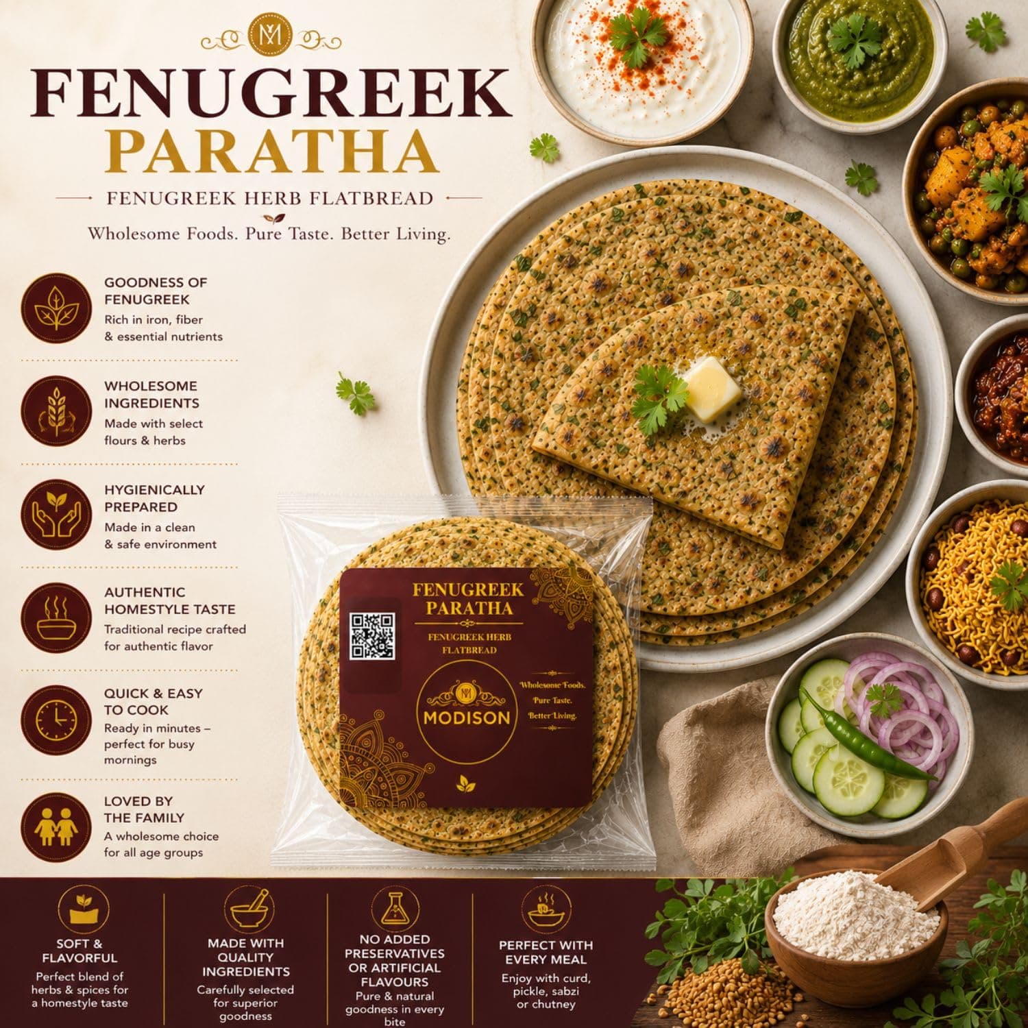 MODISON Fenugreek Paratha Traditional Indian Flatbread Frozen 360g product image 8
