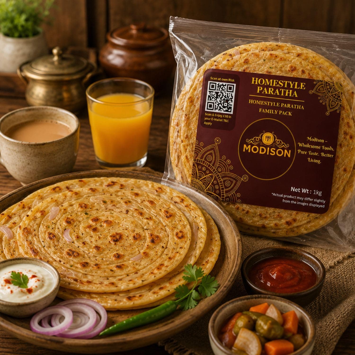 MODISON Homestyle Paratha Traditional Indian Flatbread Frozen 1kg product image 4