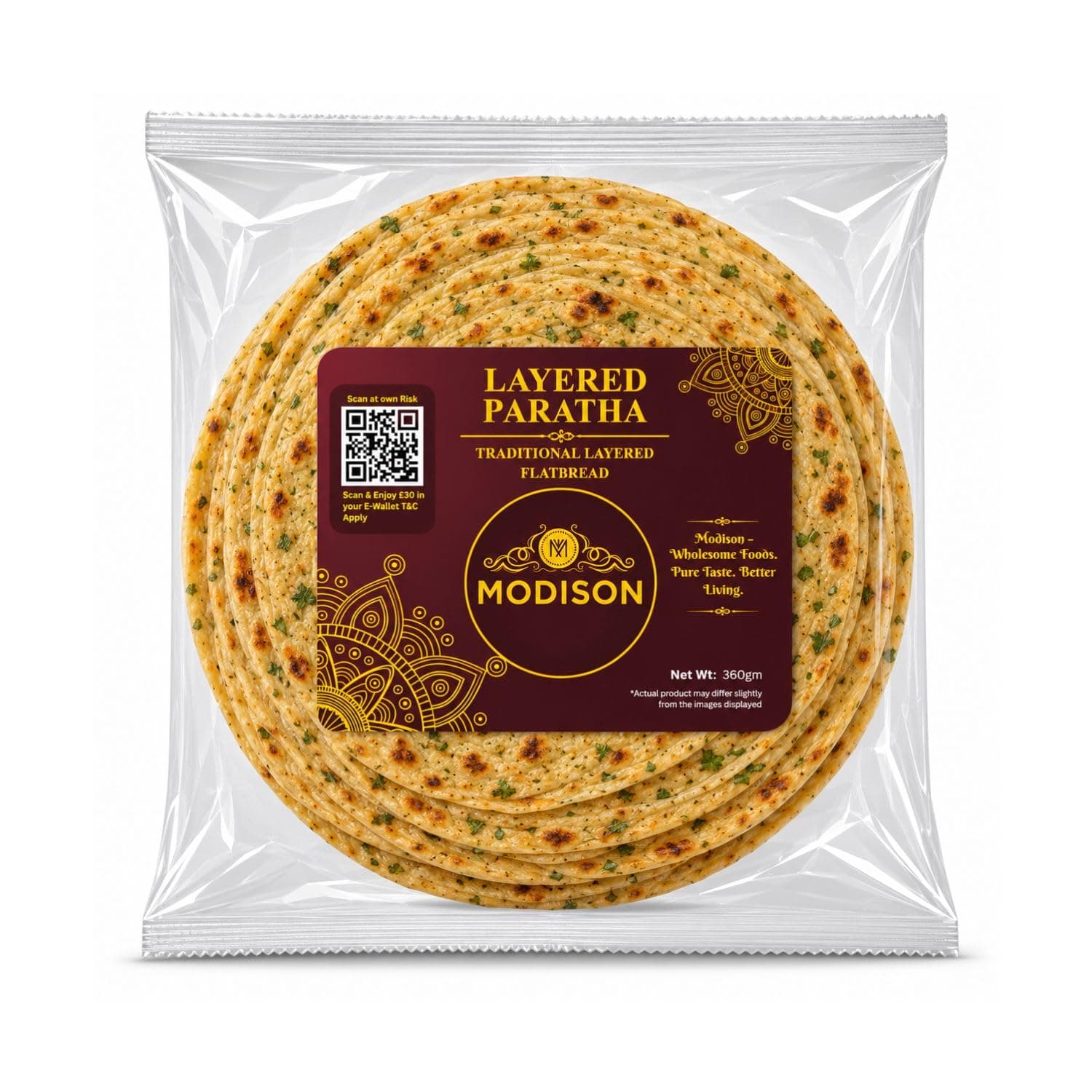 MODISON Layered Paratha Traditional Indian Flatbread Frozen 360g product image 1