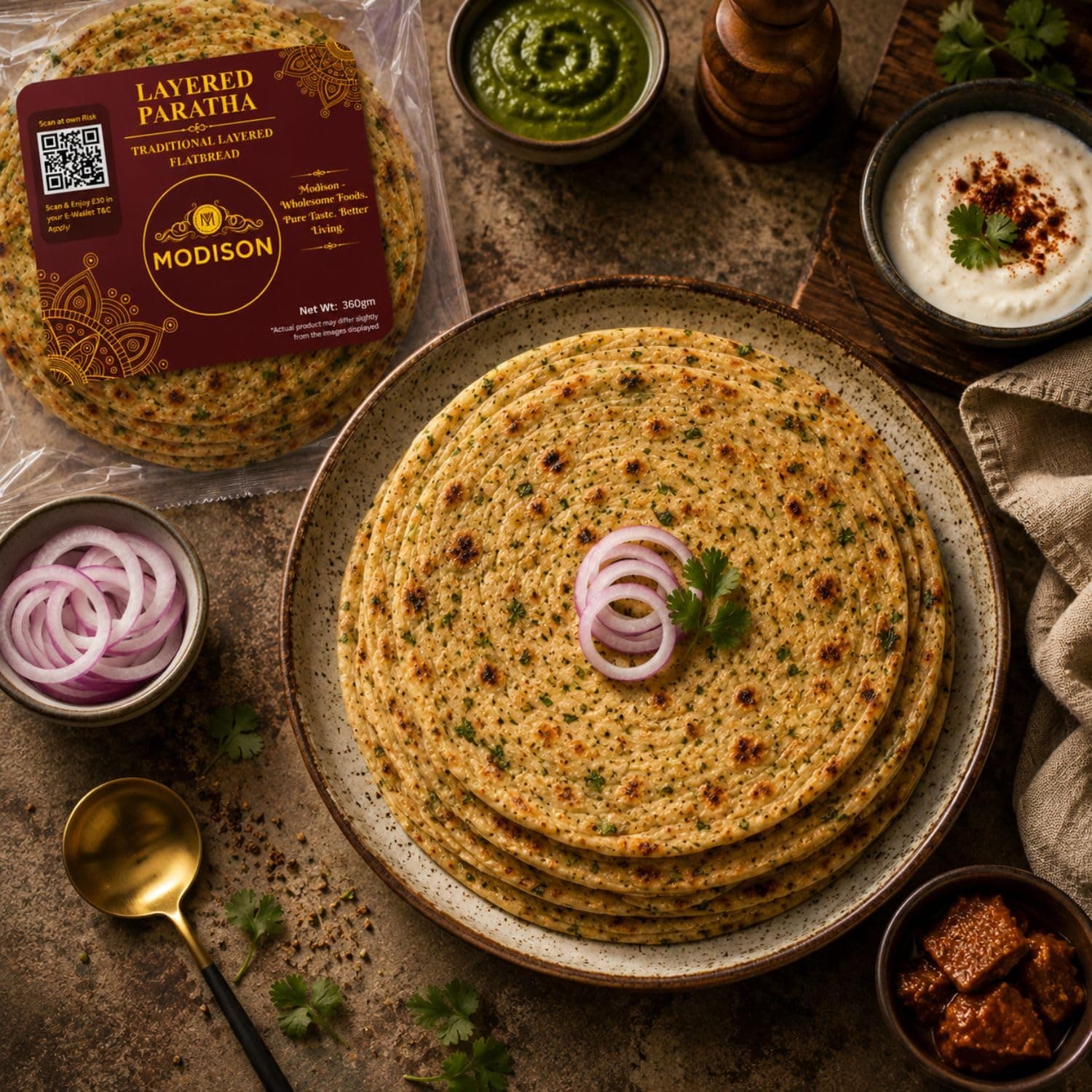 MODISON Layered Paratha Traditional Indian Flatbread Frozen 360g product image 7