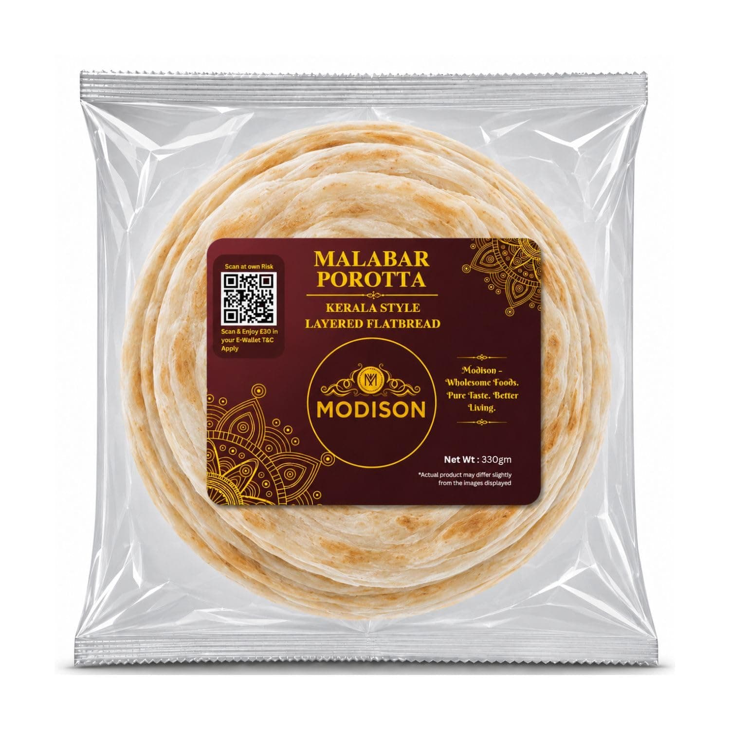 MODISON Malabar Porotta Traditional Layered Flatbread Frozen 330g product image 1