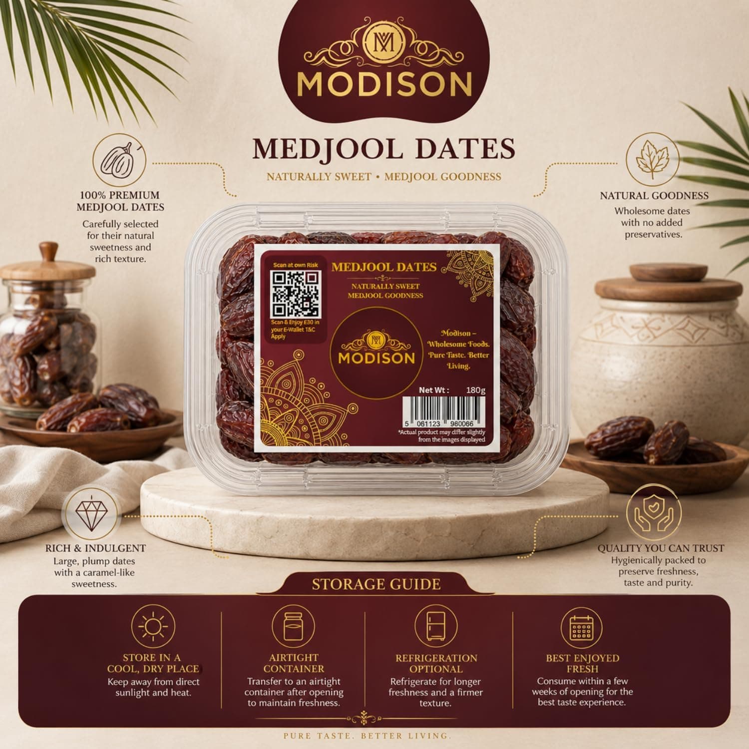 MODISON Medjool Dates Indian Dry Fruit Jumbo Khajoor Natural 180g product image 5