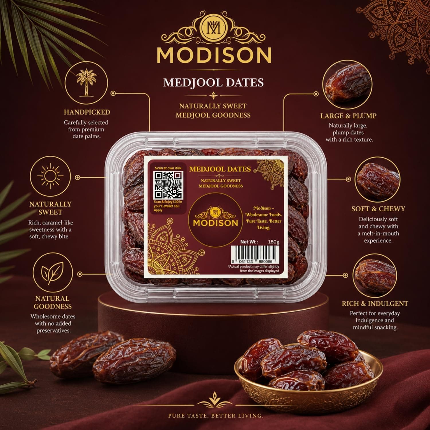 MODISON Medjool Dates Indian Dry Fruit Jumbo Khajoor Natural 180g product image 6