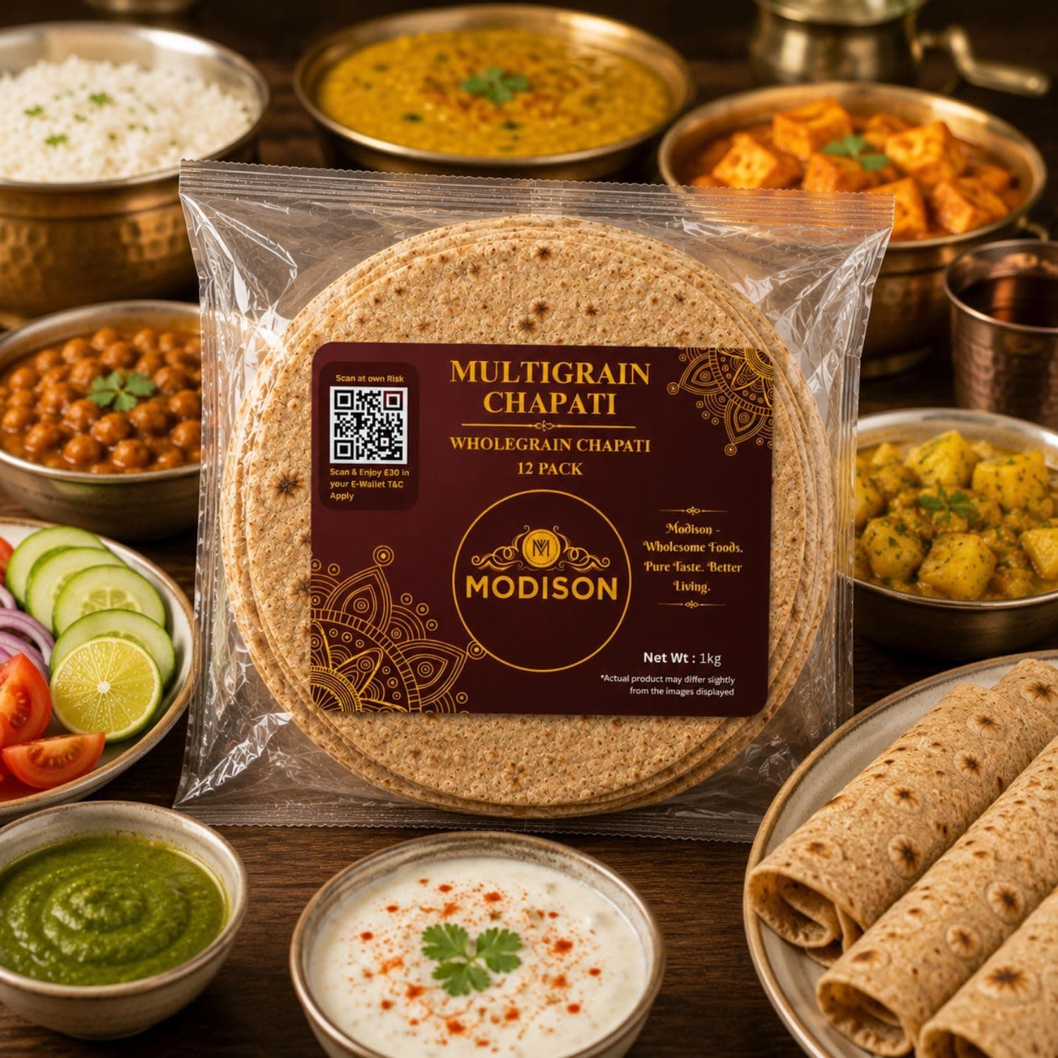 MODISON Multigrain Chapati 12 Pcs Frozen Indian Flatbread 1kg product image 2