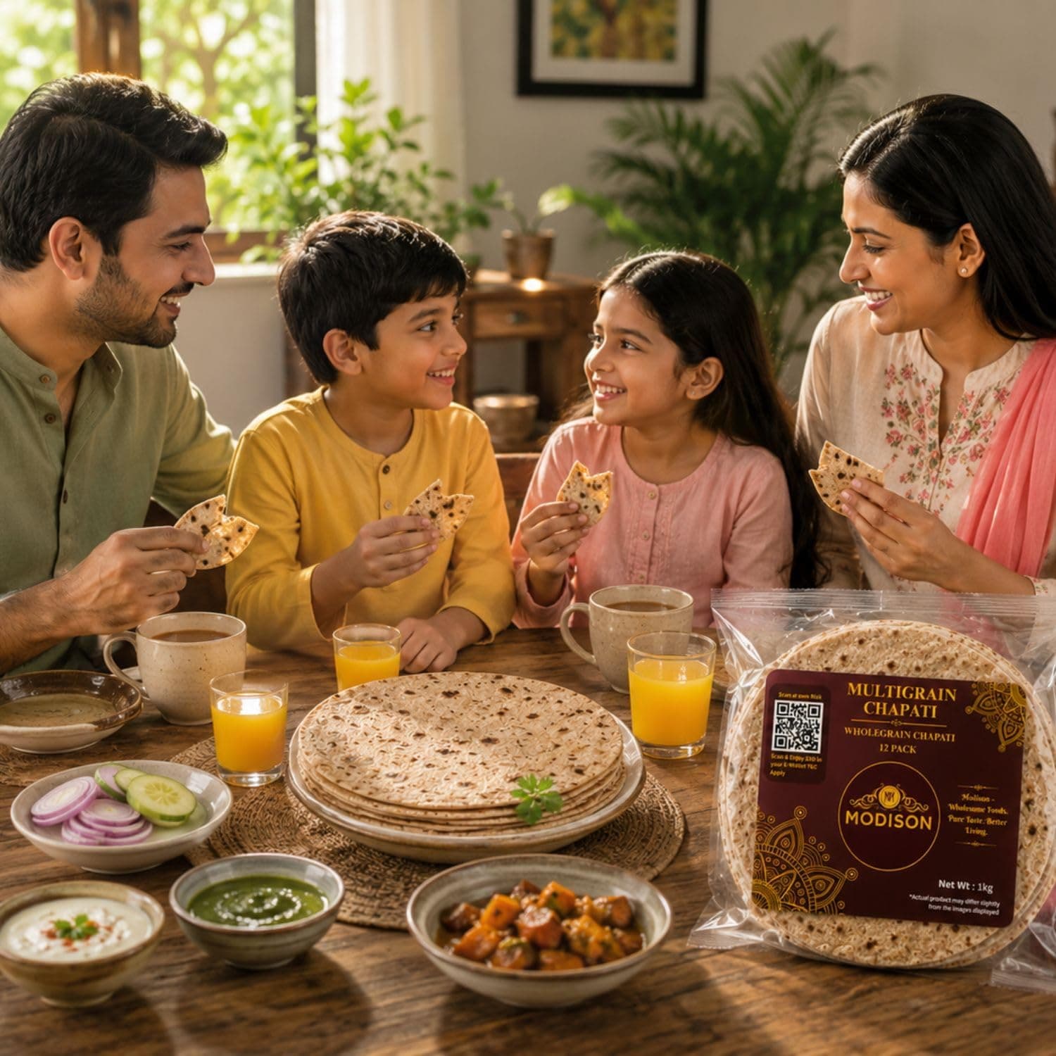 MODISON Multigrain Chapati 12 Pcs Frozen Indian Flatbread 1kg product image 3