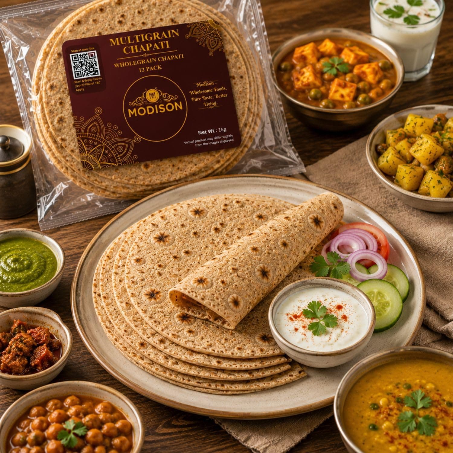 MODISON Multigrain Chapati 12 Pcs Frozen Indian Flatbread 1kg product image 5