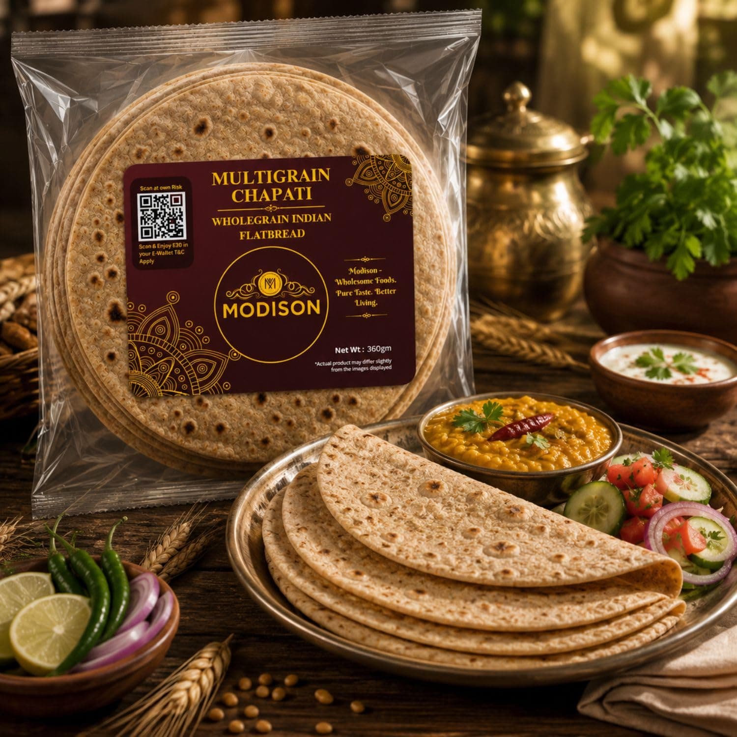 MODISON Multigrain Chapati Traditional Indian Flatbread Frozen 360g product image 5