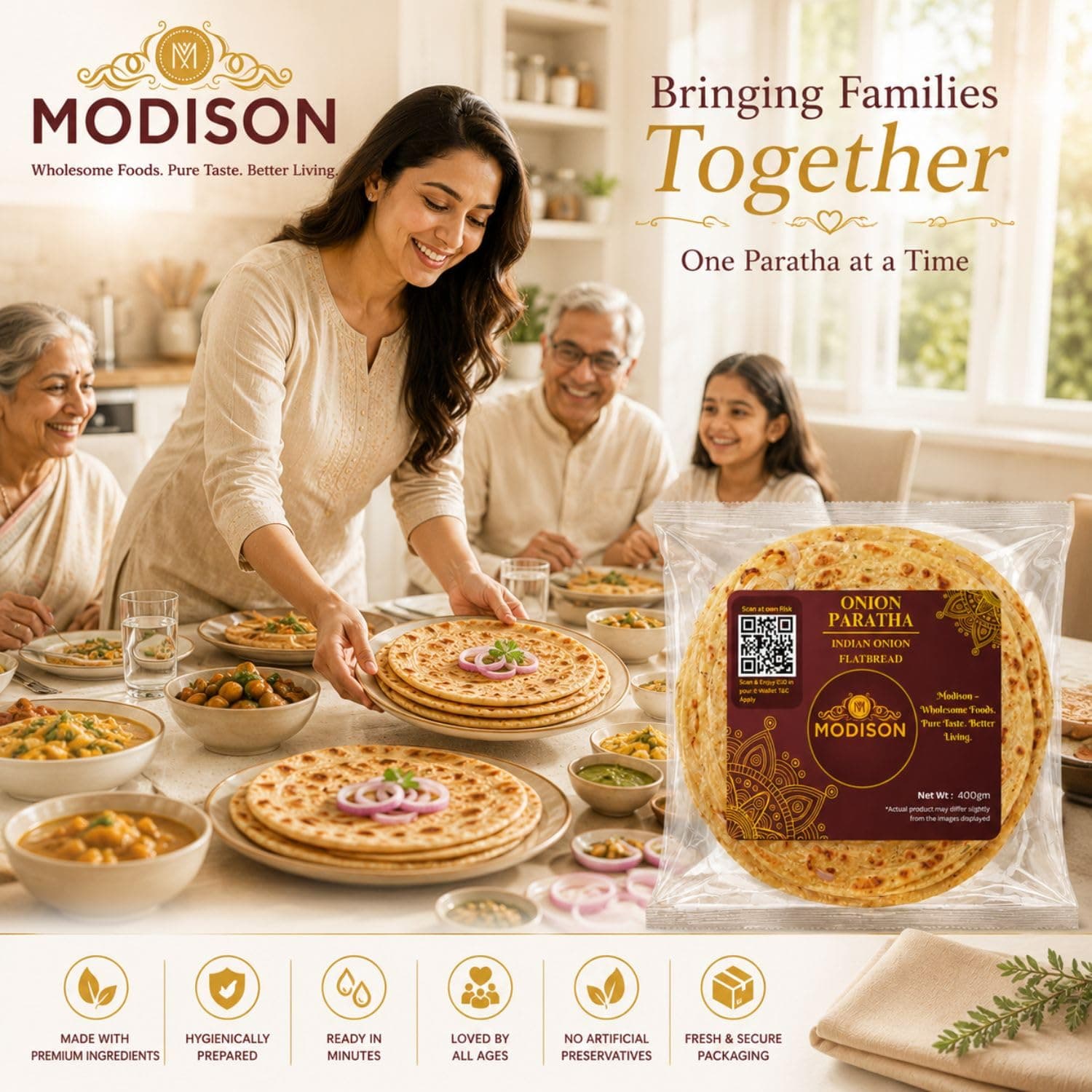 MODISON Onion Paratha Whole Wheat Flatbread 400g product image 5
