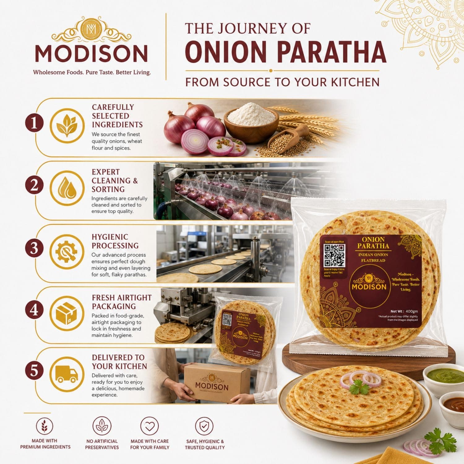MODISON Onion Paratha Whole Wheat Flatbread 400g product image 6