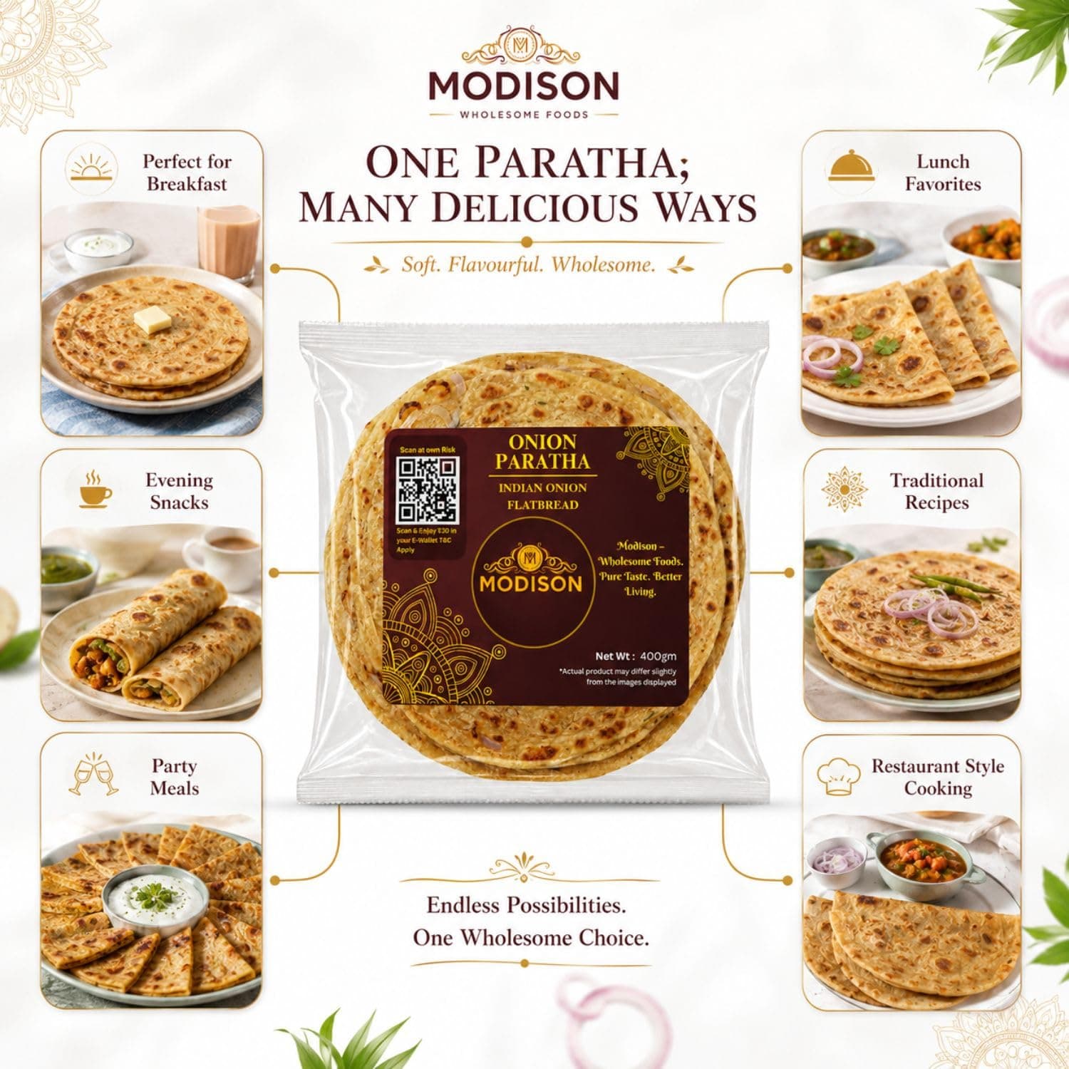MODISON Onion Paratha Whole Wheat Flatbread 400g product image 7