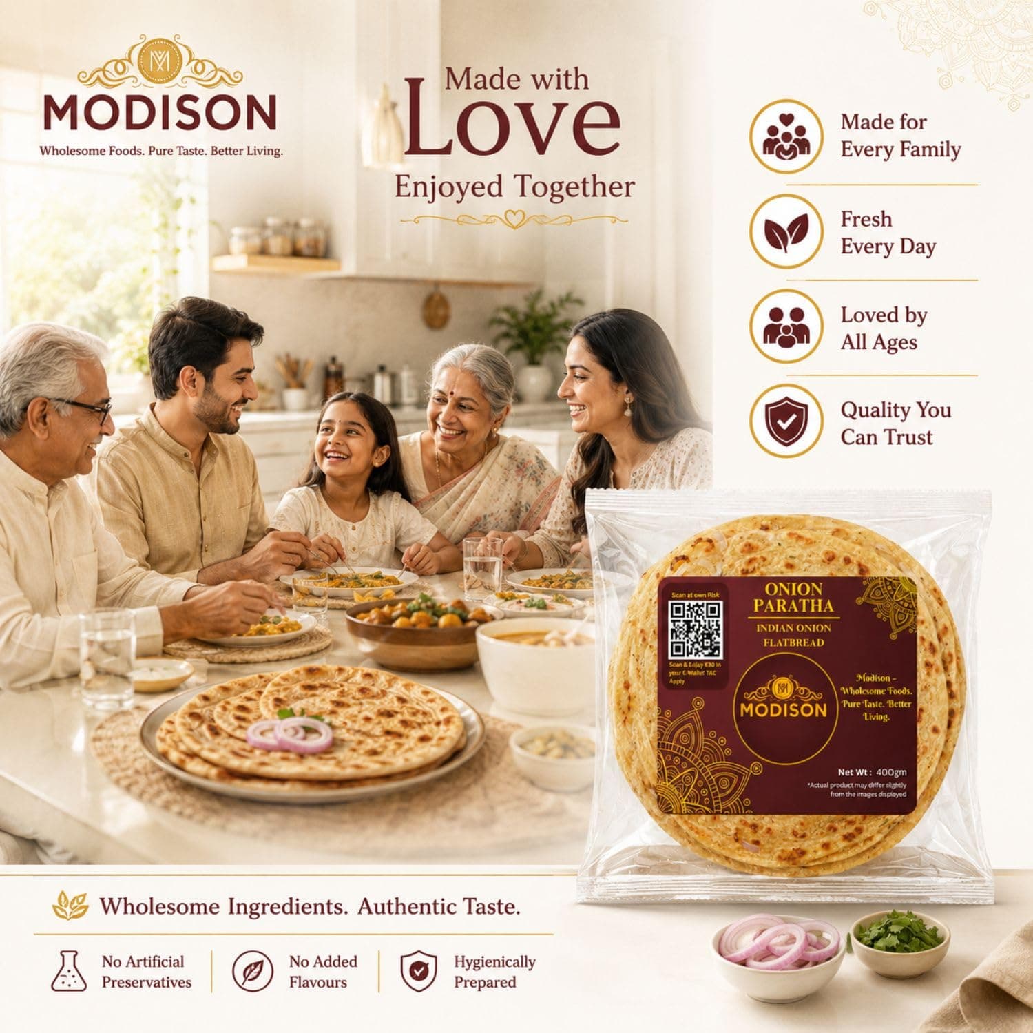 MODISON Onion Paratha Whole Wheat Flatbread 400g product image 8