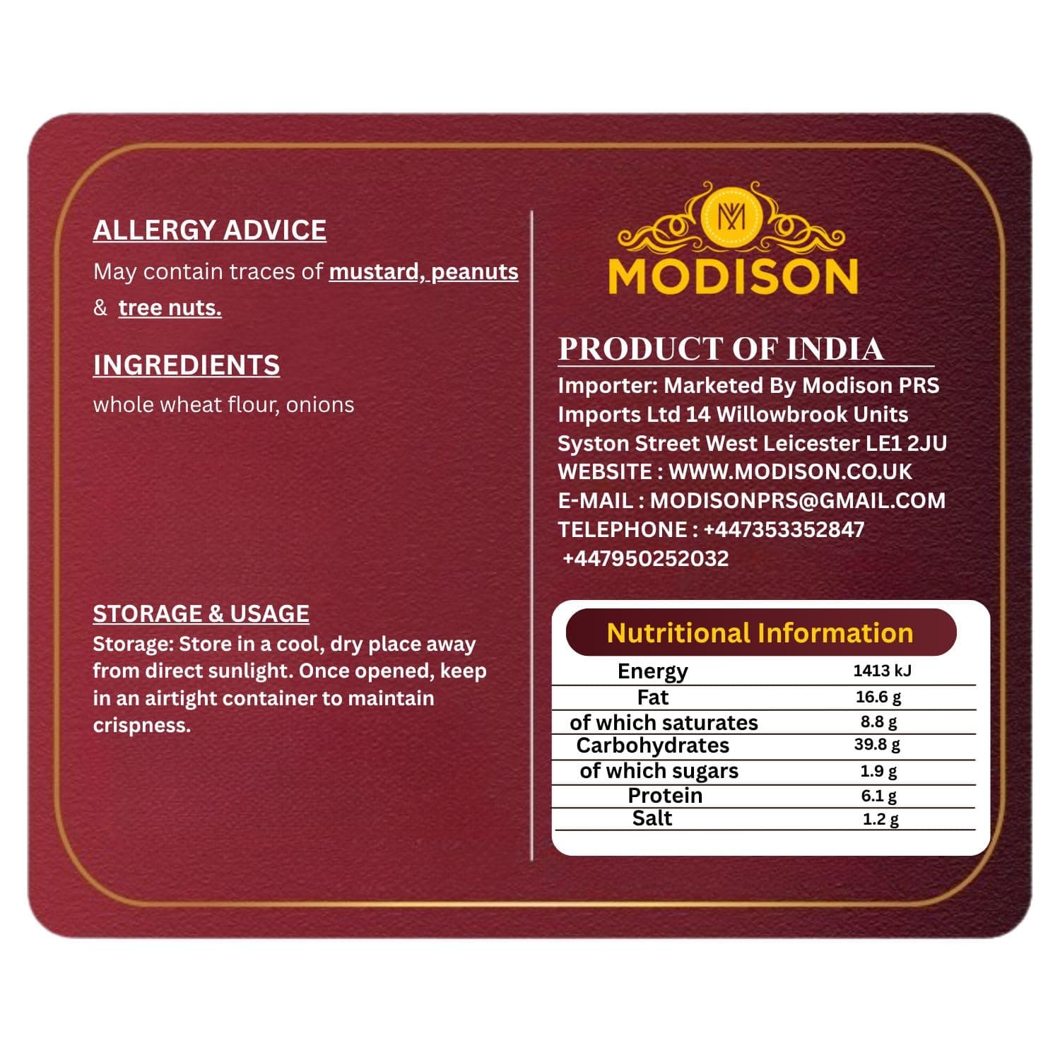 MODISON Onion Paratha Whole Wheat Flatbread 400g product image 9