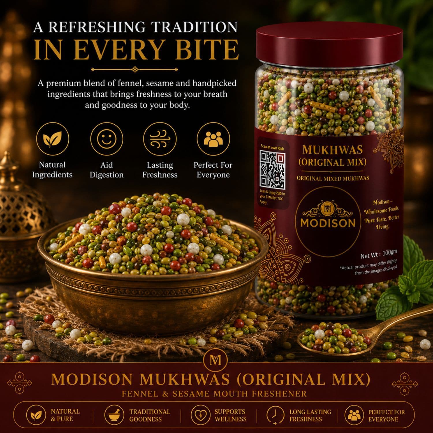 MODISON Original Mix Indian Mouth Freshener Crunchy Saunf 100g product image 4